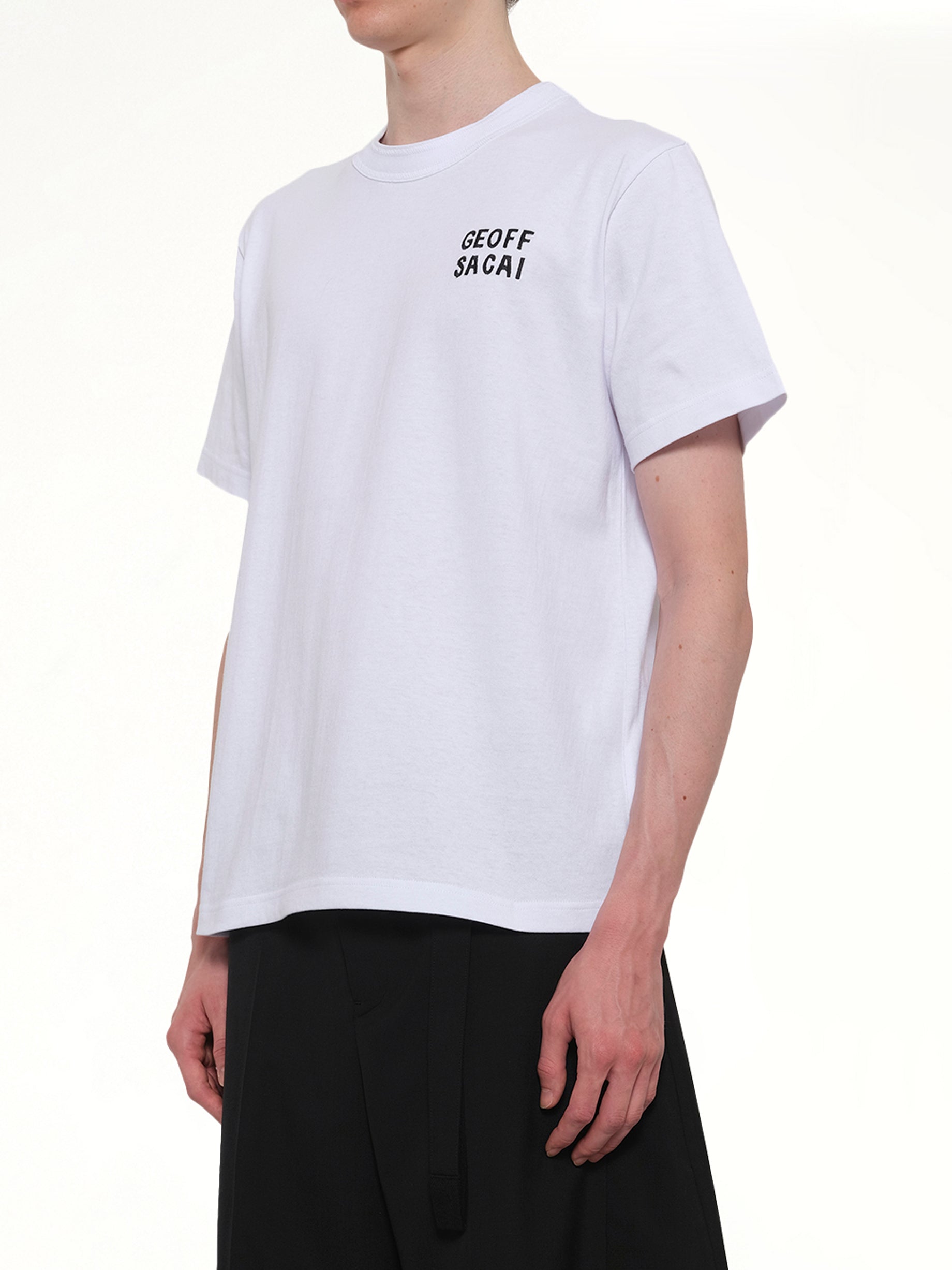 SACAI Geoff Sacai Embroidery T-Shirt in White Side View from MARAIS
