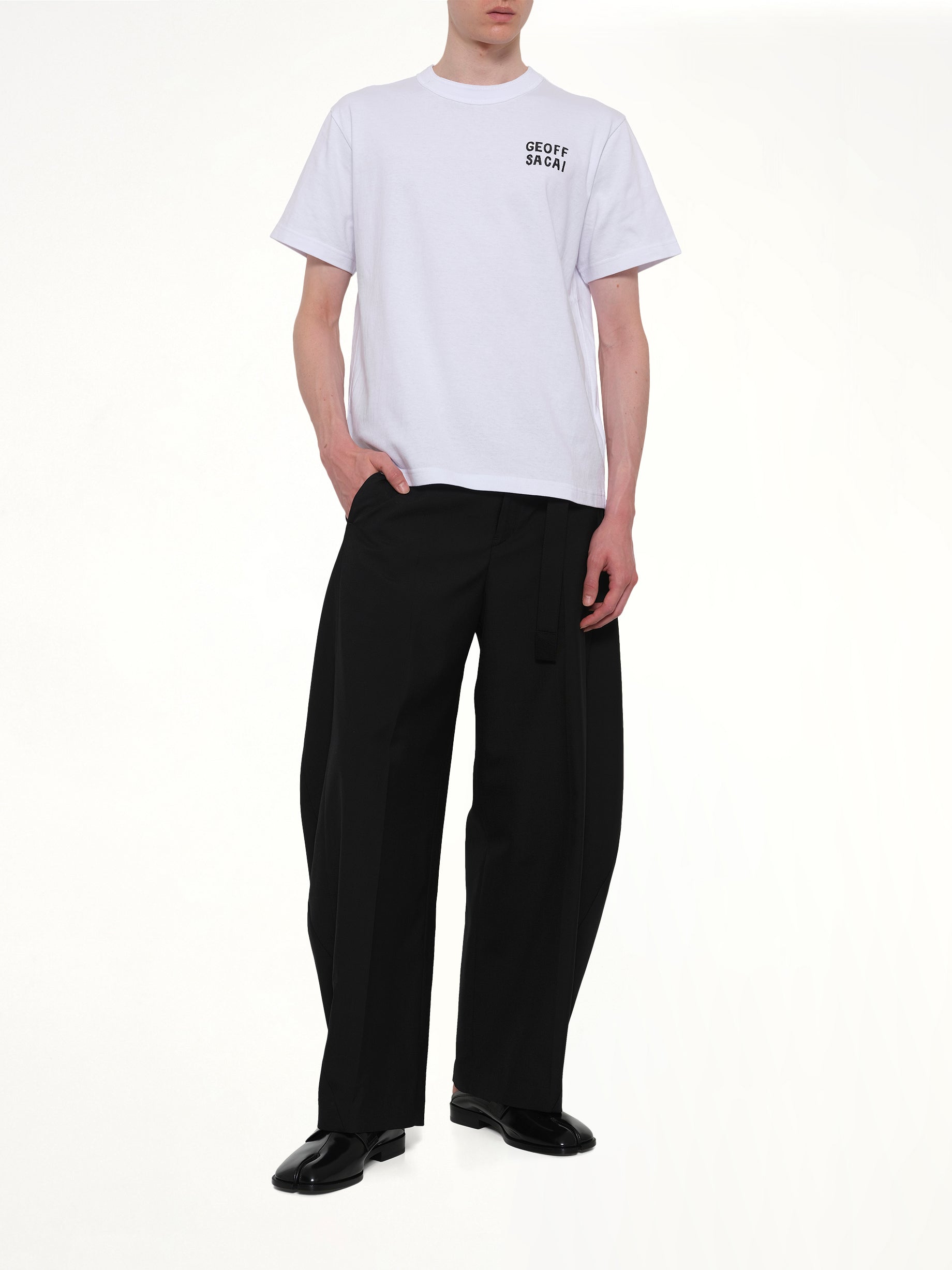 SACAI Geoff Sacai Embroidery T-Shirt in White Full Reference from MARAIS