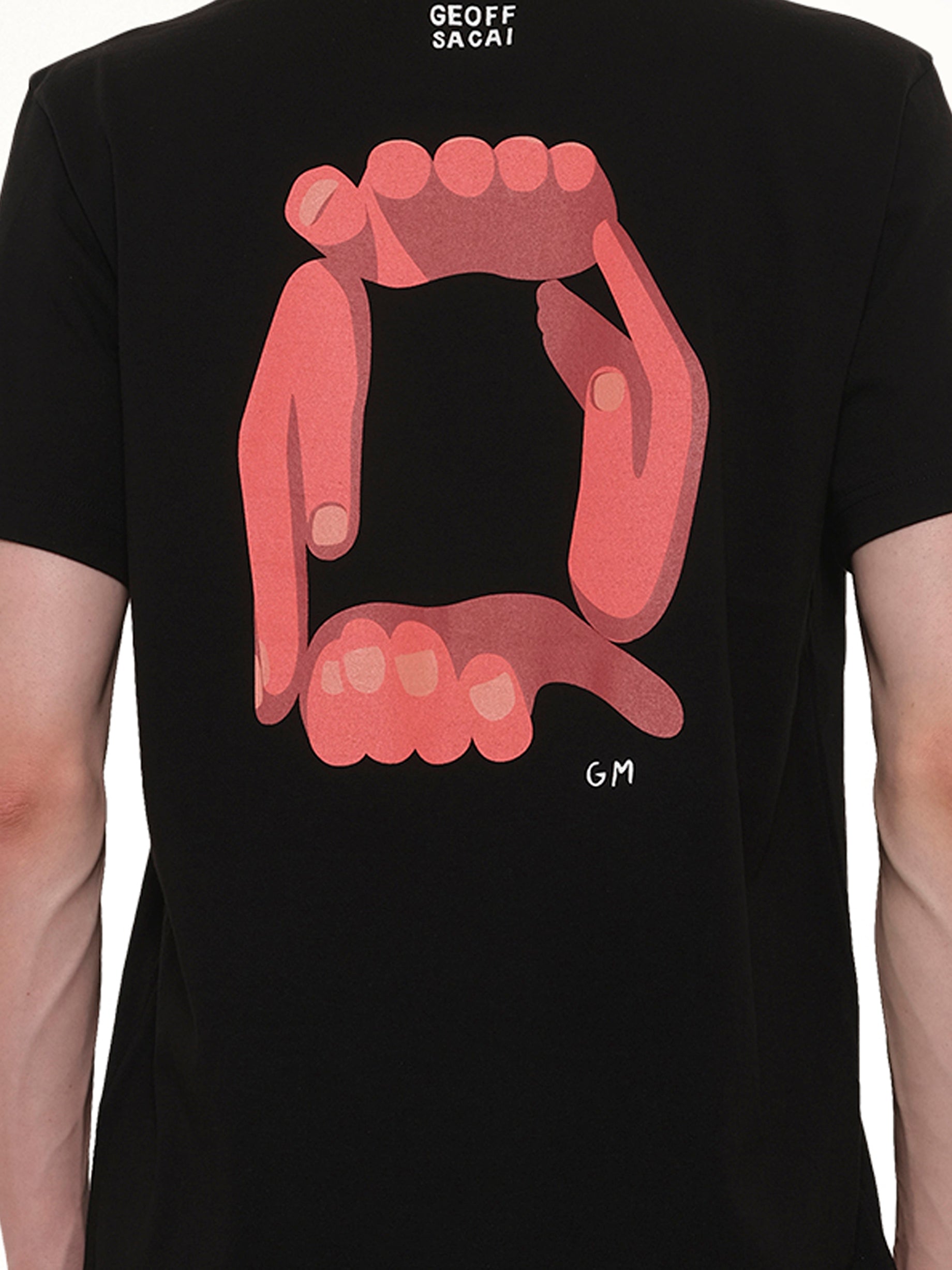 SACAI Geoff Sacai Print T-Shirt in Black Detail Shot from MARAIS