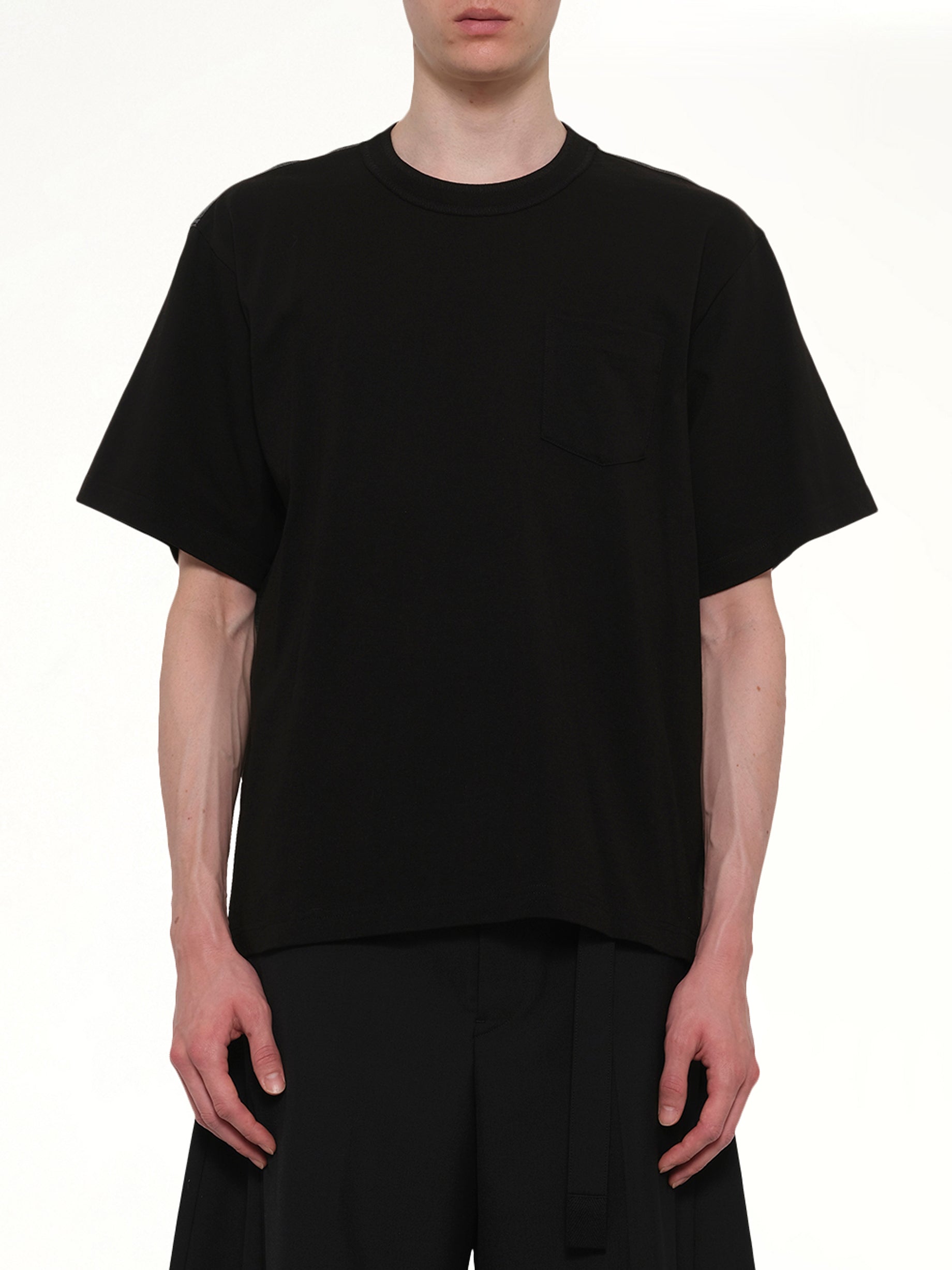 Light Weight Denim x Cotton Jersey T-Shirt in Black