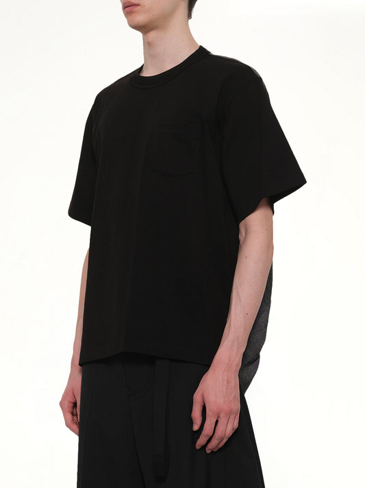 Light Weight Denim x Cotton Jersey T-Shirt in Black