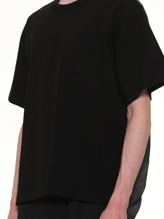 Light Weight Denim x Cotton Jersey T-Shirt in Black