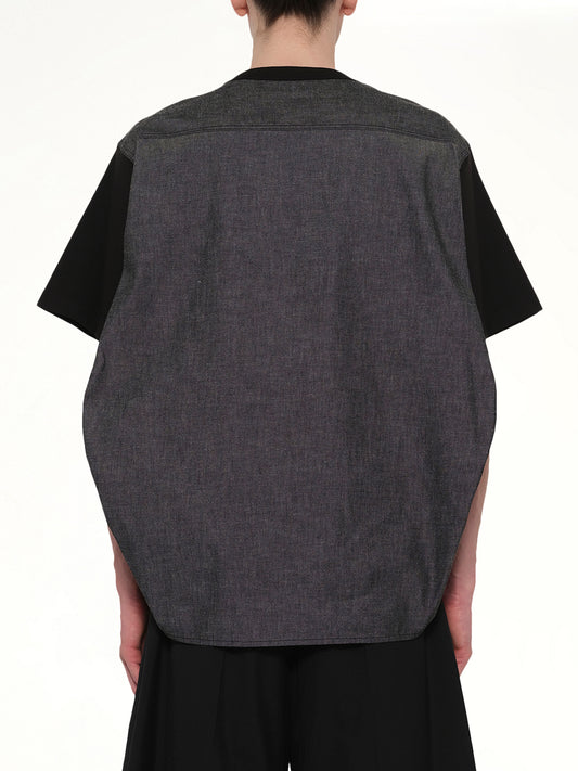 Light Weight Denim x Cotton Jersey T-Shirt in Black