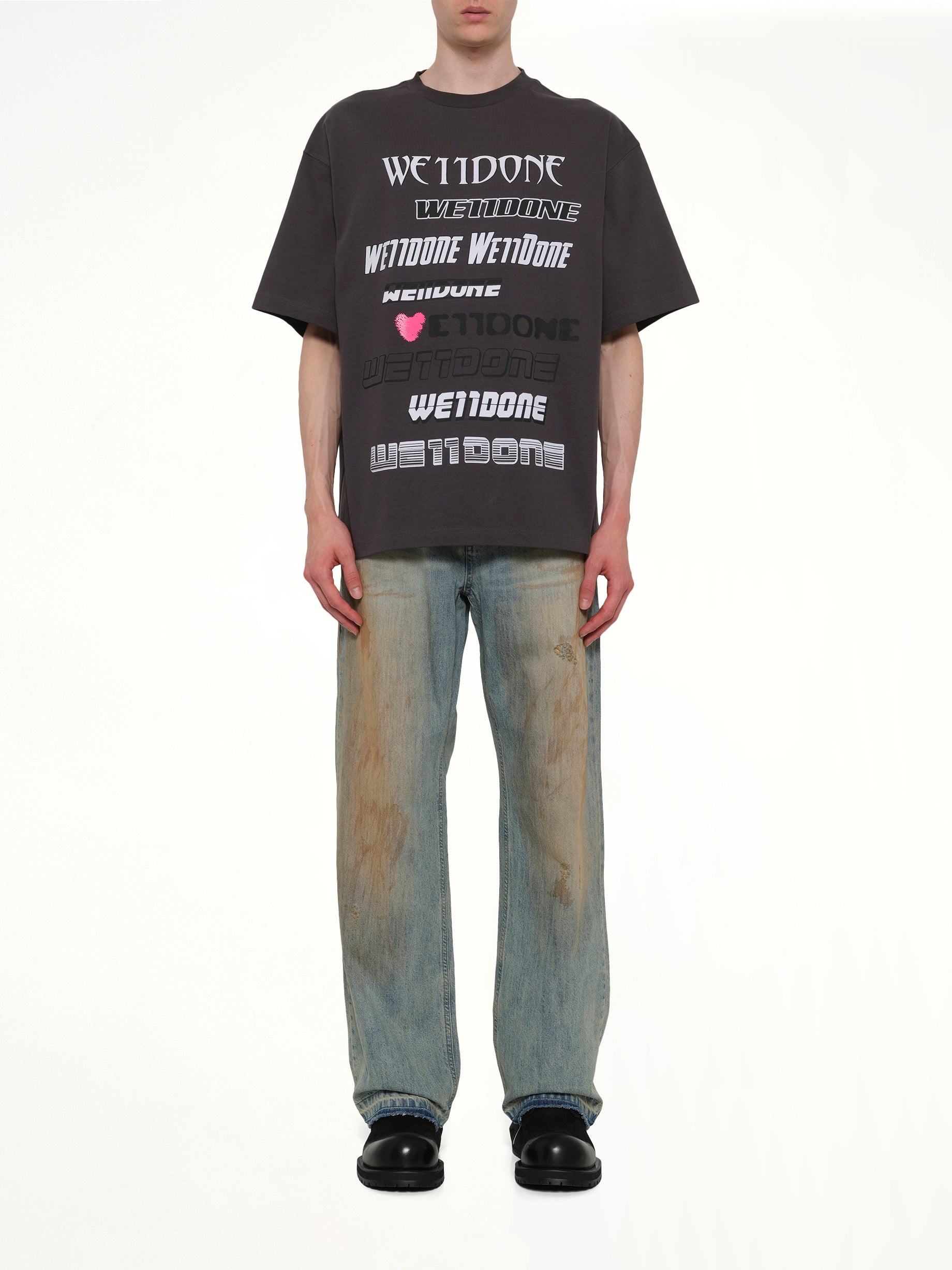WE11DONE Love Logo T-Shirt in Charcoal Model View from MARAIS