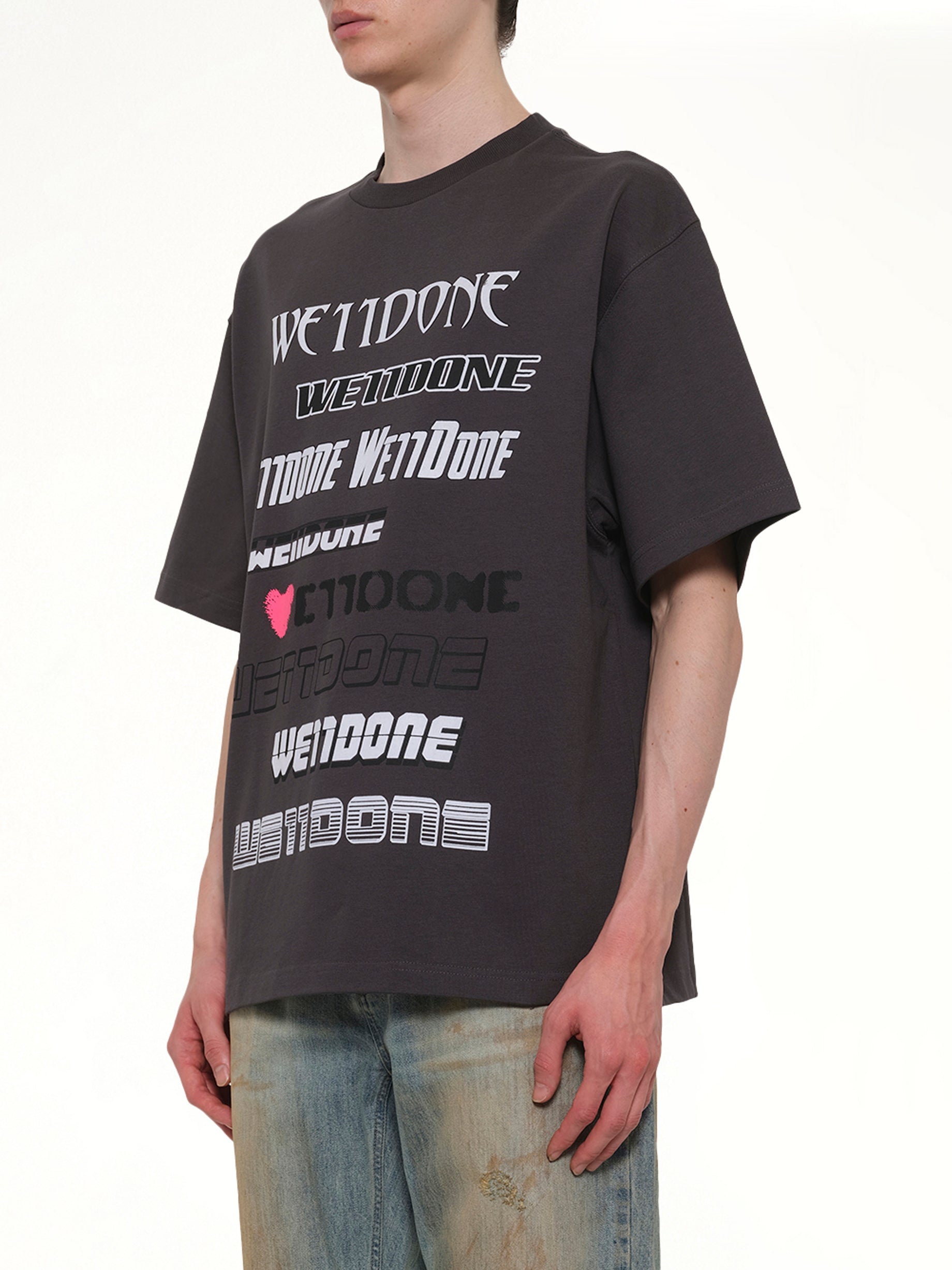 WE11DONE Love Logo T-Shirt in Charcoal Side View from MARAIS