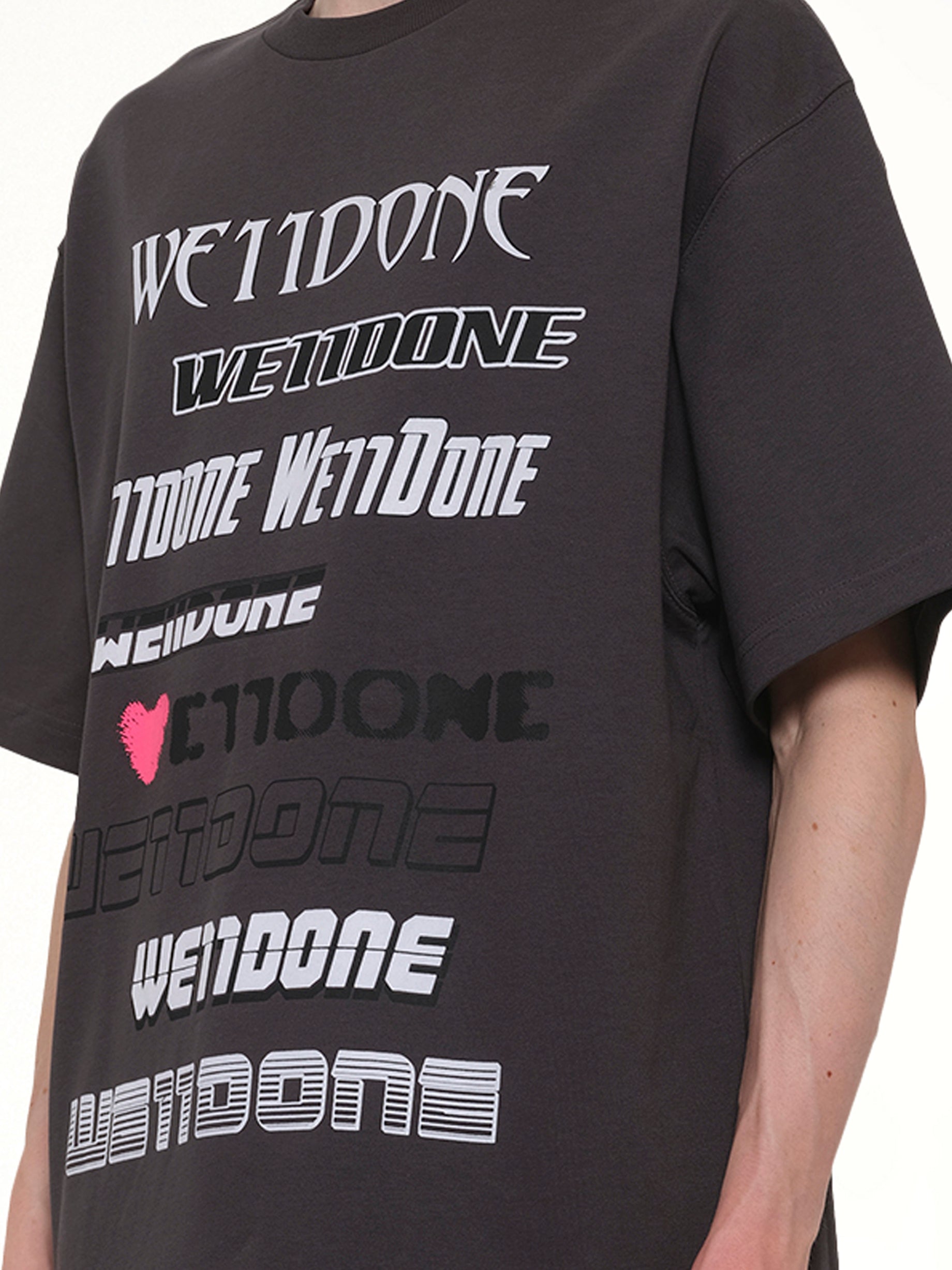 WE11DONE Love Logo T-Shirt in Charcoal Detail Shot from MARAIS