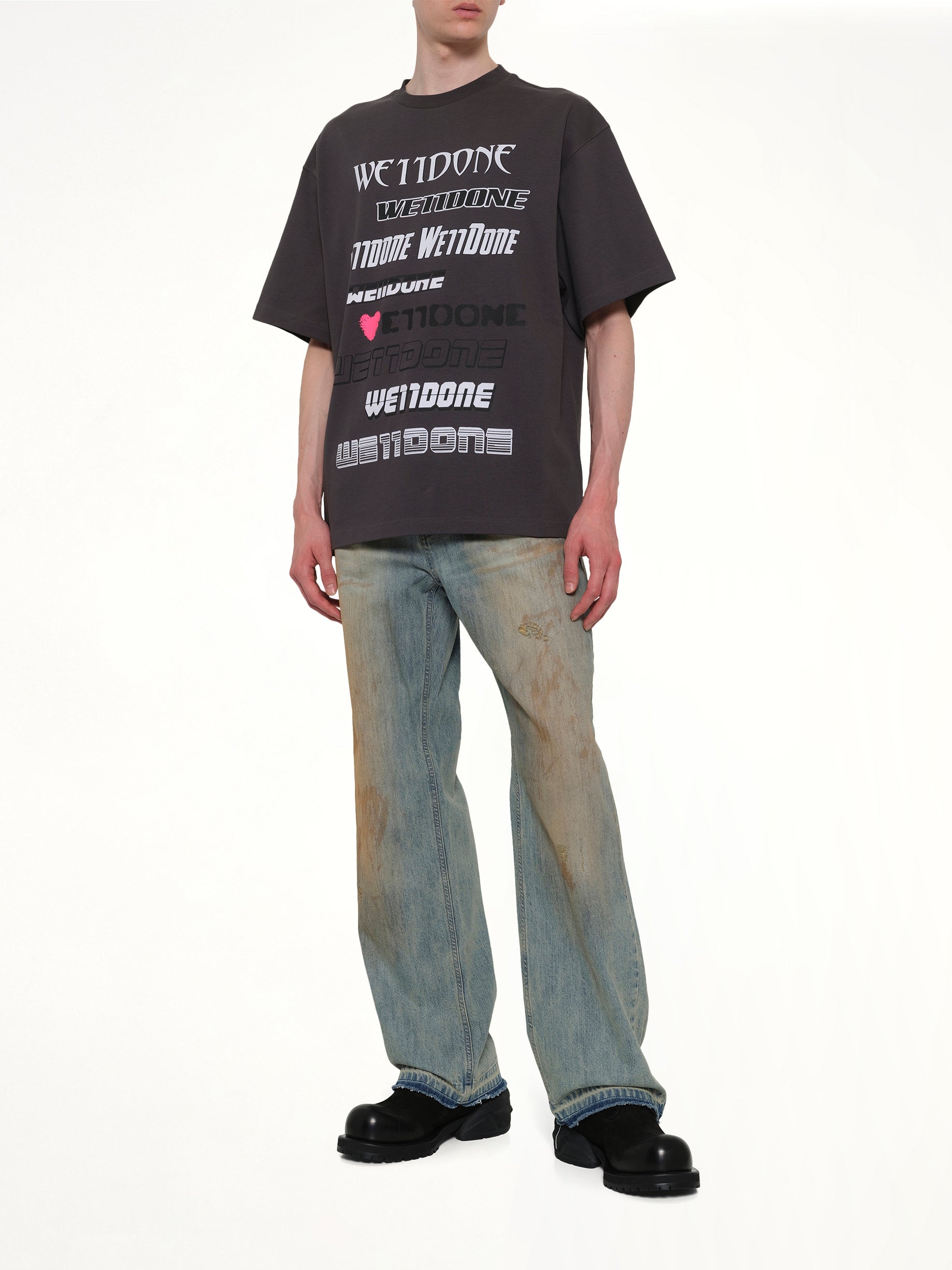 WE11DONE Love Logo T-Shirt in Charcoal Full Reference from MARAIS