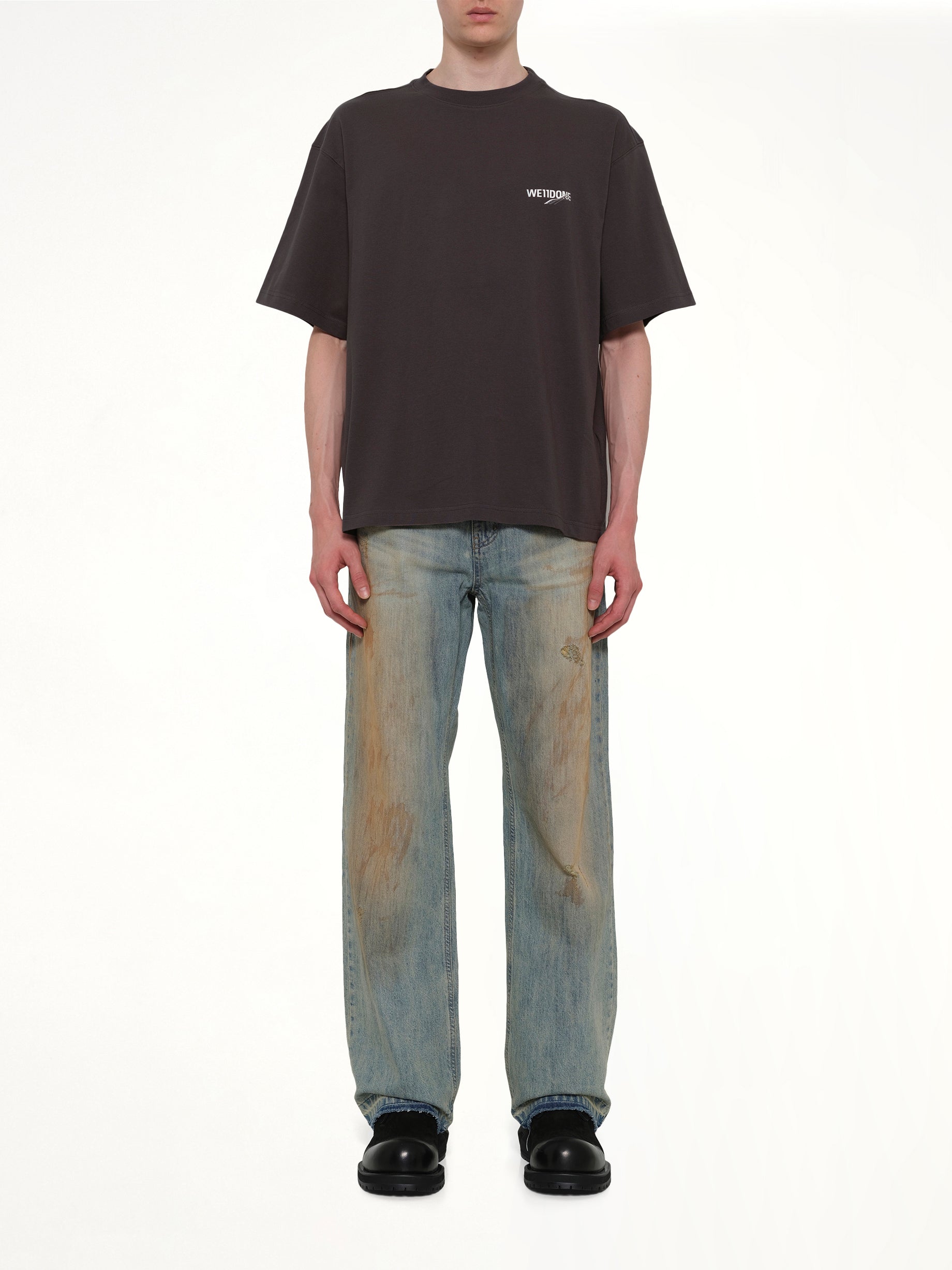 WE11DONE Wave Logo Short Sleeve T-Shirt in Charcoal Model View from MARAIS