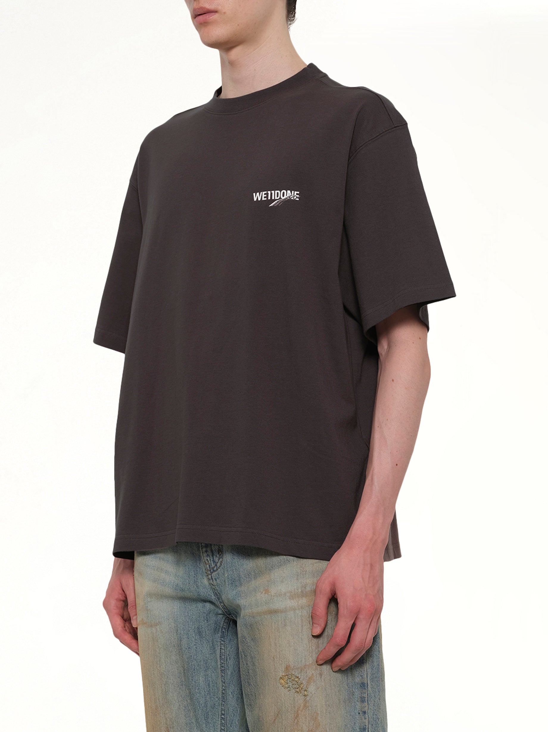 WE11DONE Wave Logo Short Sleeve T-Shirt in Charcoal Side View from MARAIS