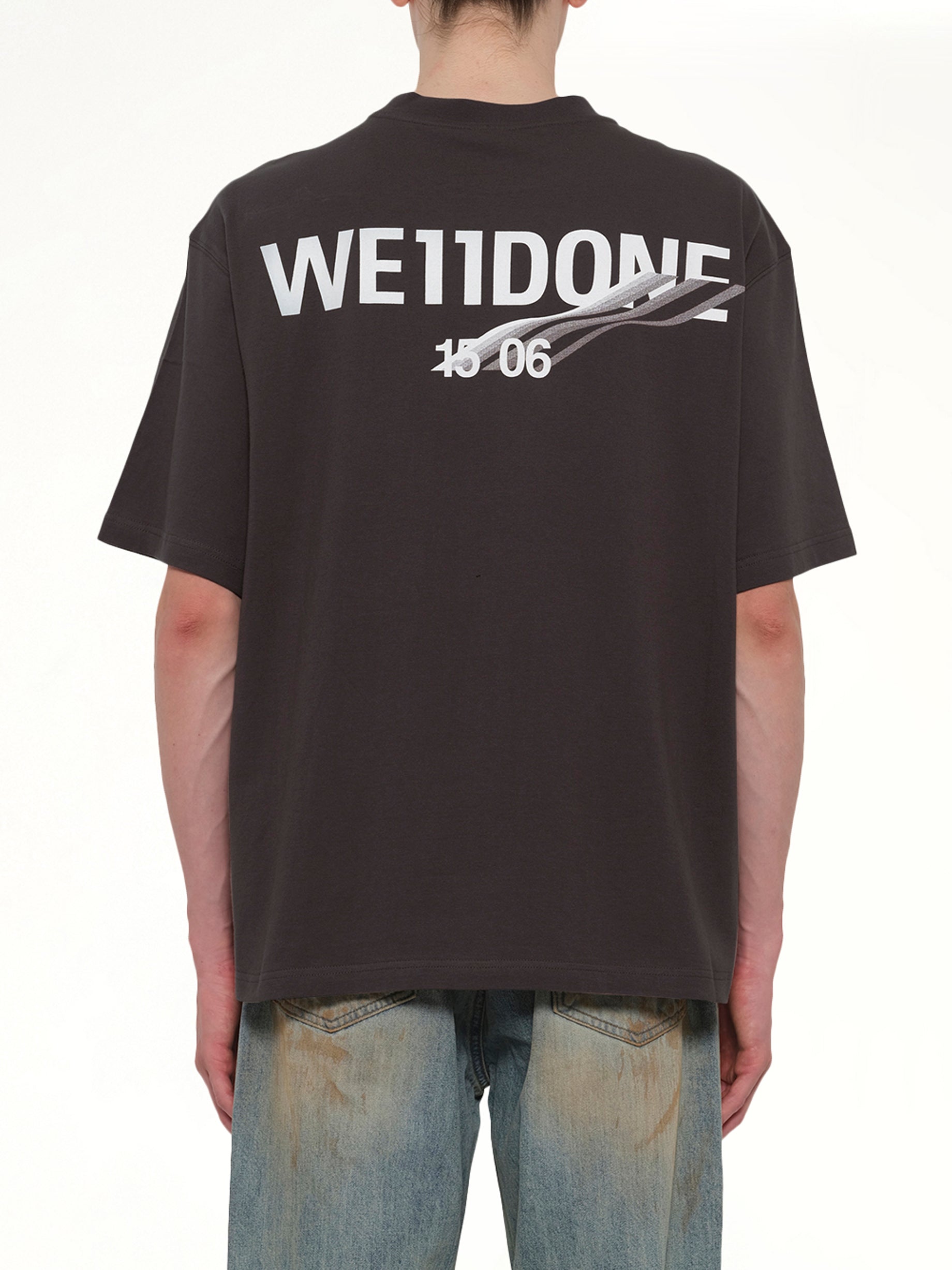 WE11DONE Wave Logo Short Sleeve T-Shirt in Charcoal Back View from MARAIS