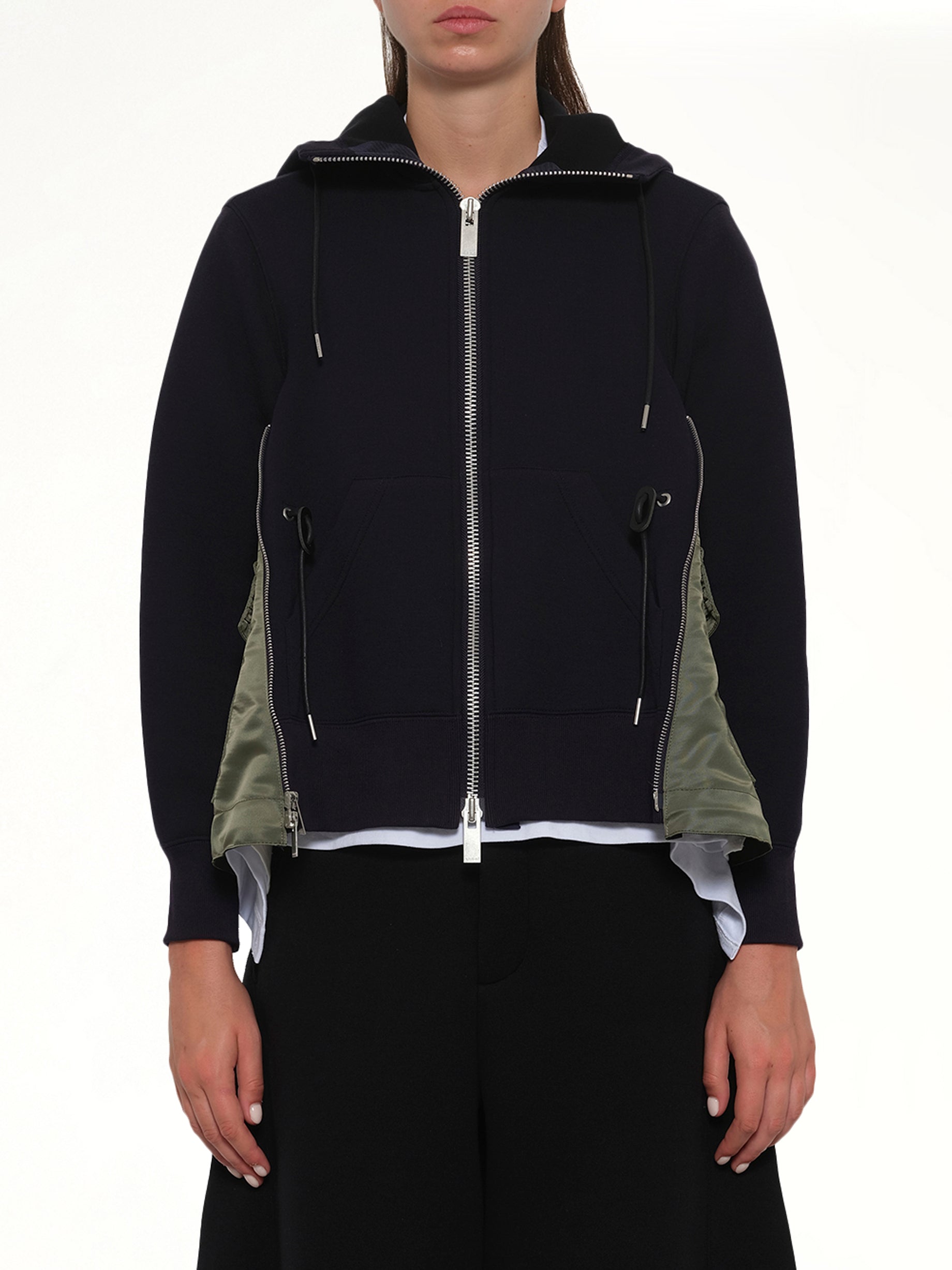 Sponge Sweat x Nylon Twill Hoodie in Navy/Khaki