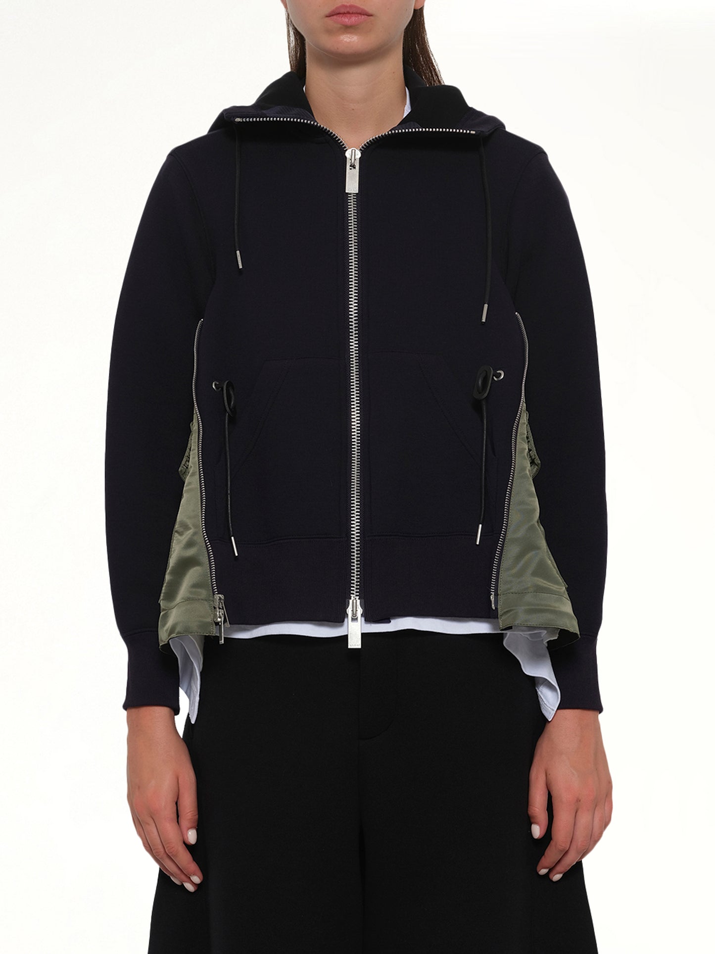 Sponge Sweat x Nylon Twill Hoodie in Navy/Khaki