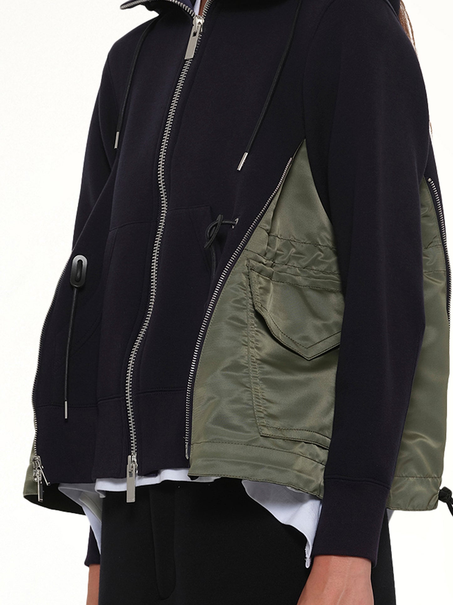 Sponge Sweat x Nylon Twill Hoodie in Navy/Khaki