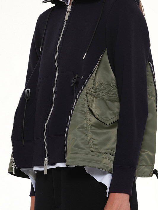 Sponge Sweat x Nylon Twill Hoodie in Navy/Khaki