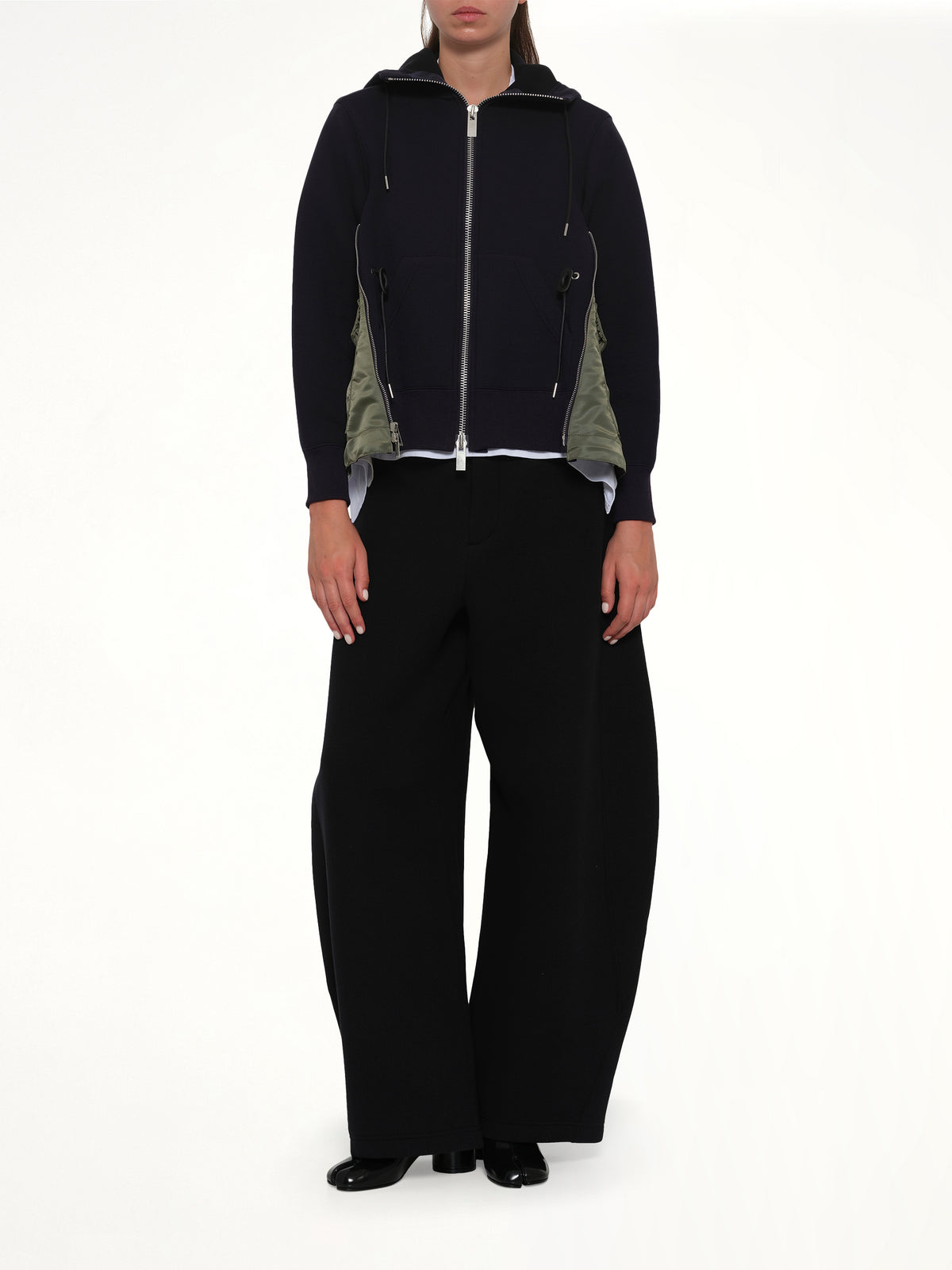 Sponge Sweat x Nylon Twill Hoodie in Navy/Khaki