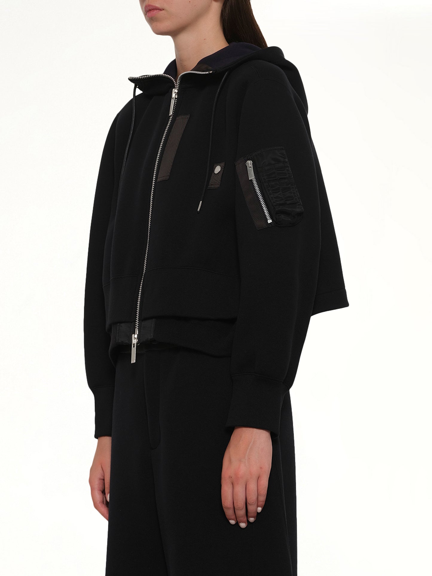 Sponge Sweat x Nylon Twill Small Hoodie in Black