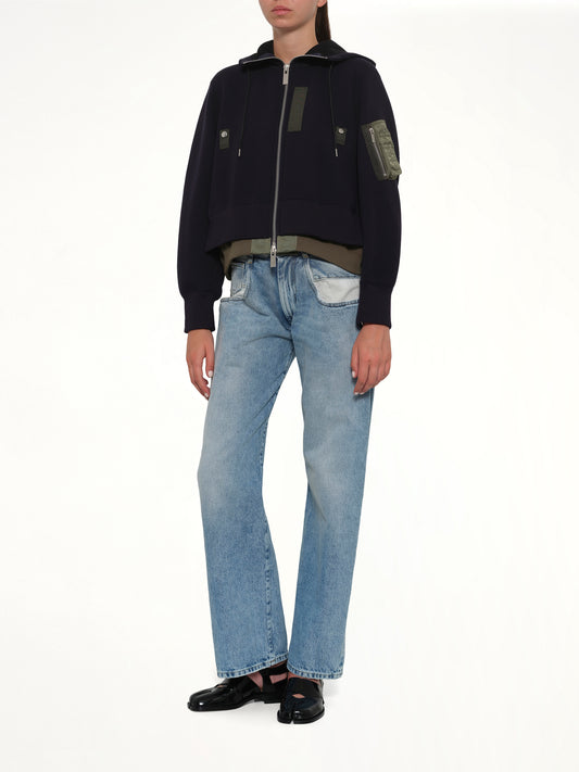 Sponge Sweat x Nylon Twill Small Hoodie in Navy/Khaki