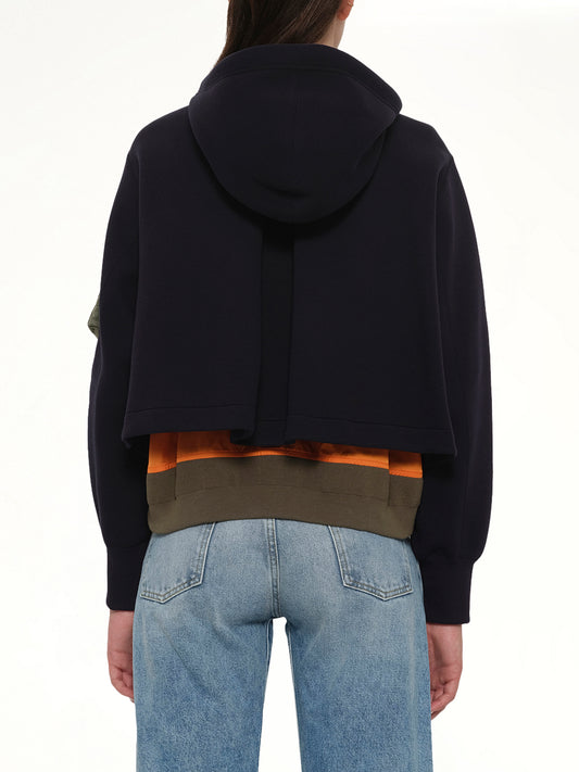 Sponge Sweat x Nylon Twill Small Hoodie in Navy/Khaki