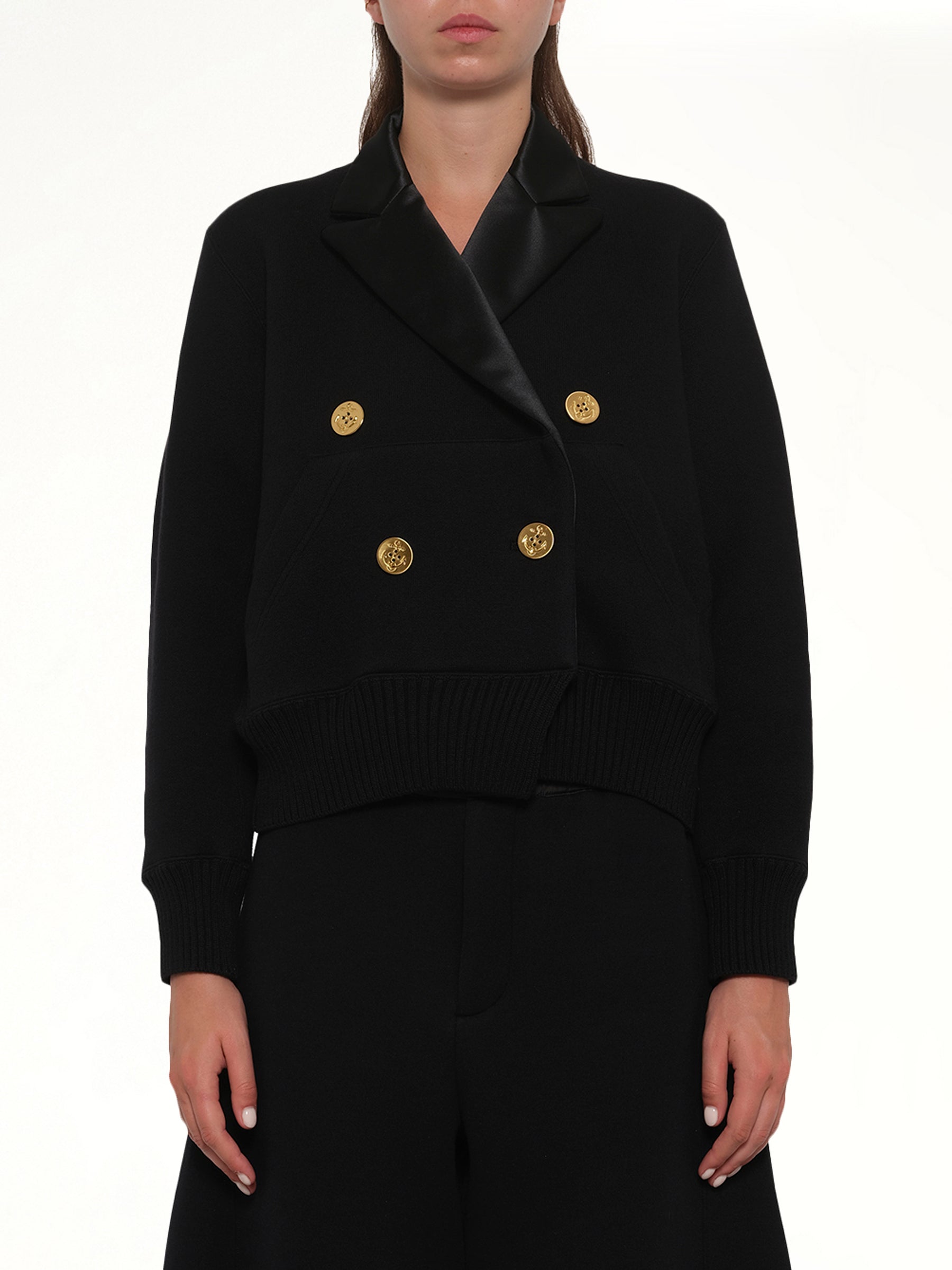 Cotton Cashmere Knit Jacket in Black