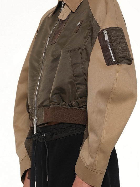 Cotton Chino x Nylon Twill Blouson in Khaki/Beige