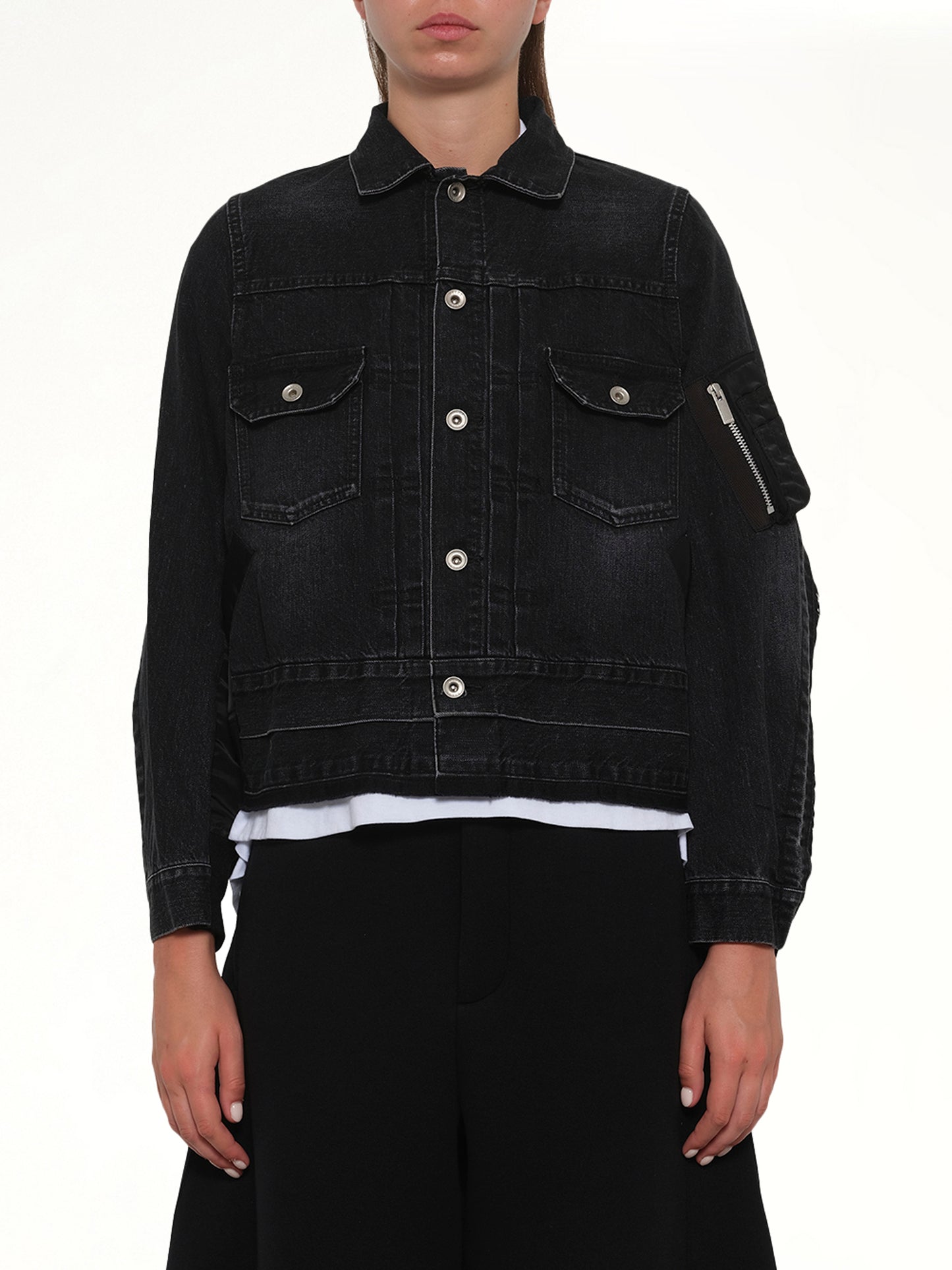 Denim x Nylon Twill Jacket in Black