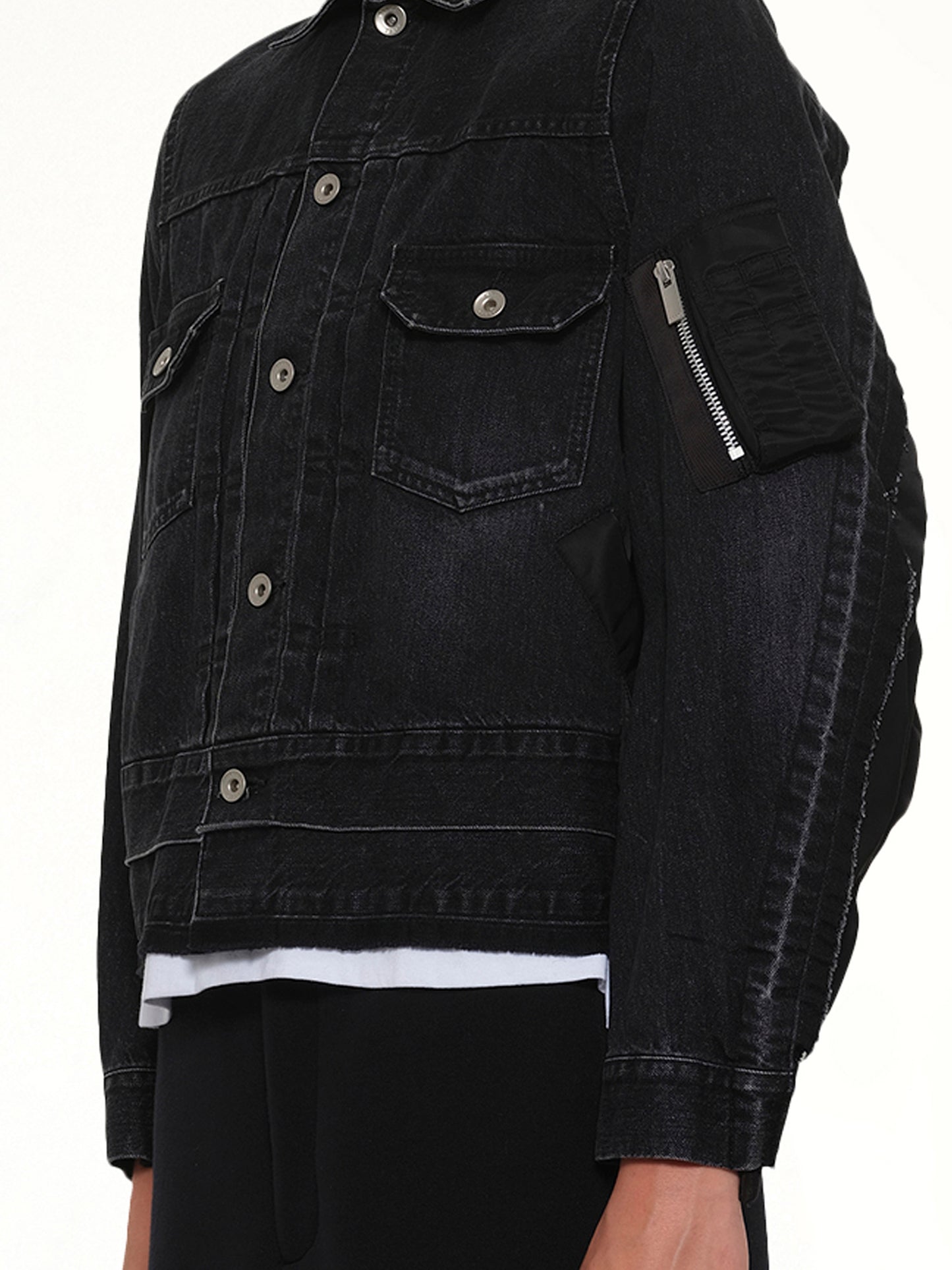Denim x Nylon Twill Jacket in Black