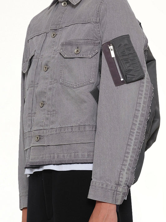 Denim x Nylon Twill Jacket in Gray