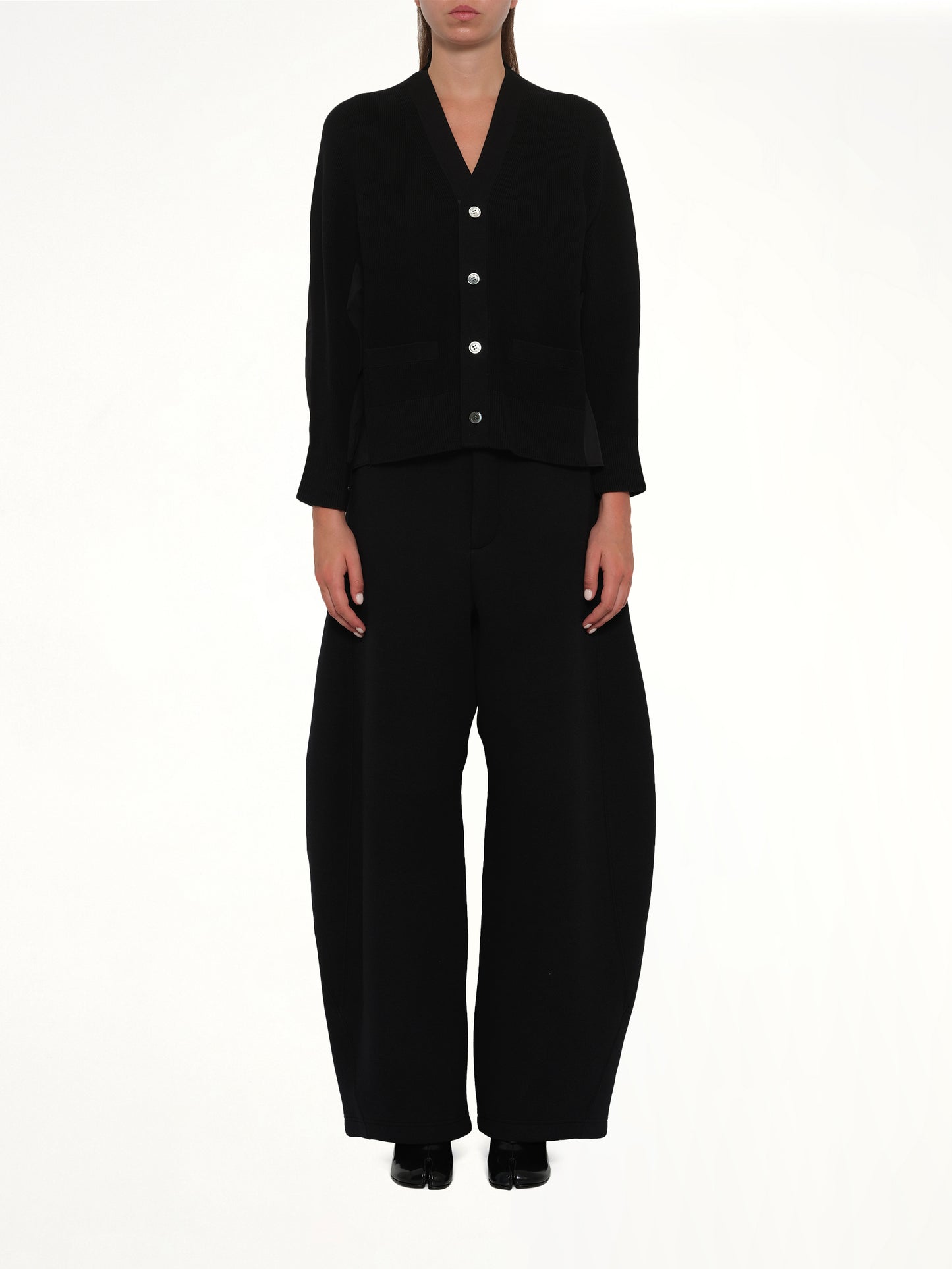 Cotton Knit x Cotton Poplin Cardigan in Black