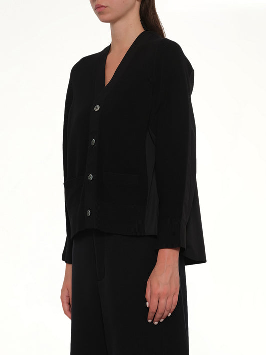Cotton Knit x Cotton Poplin Cardigan in Black