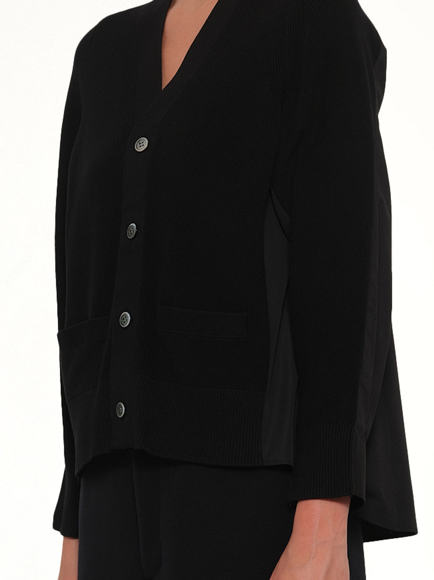 Cotton Knit x Cotton Poplin Cardigan in Black