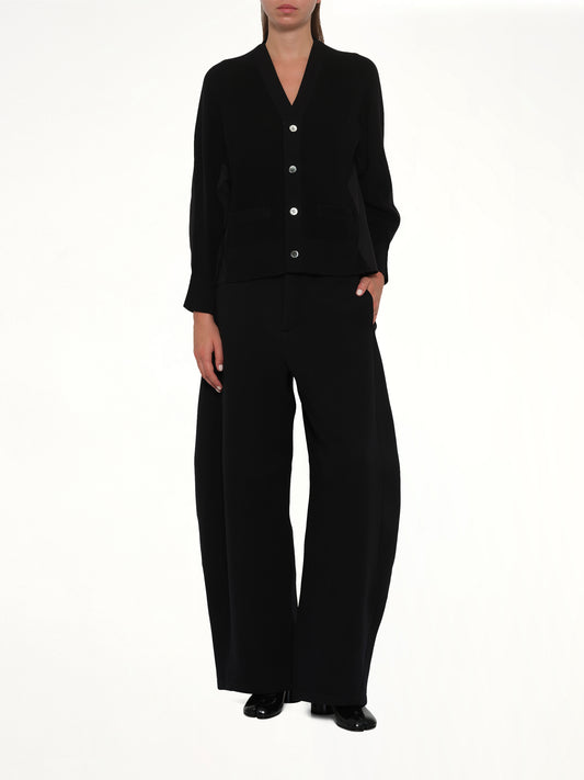 Cotton Knit x Cotton Poplin Cardigan in Black