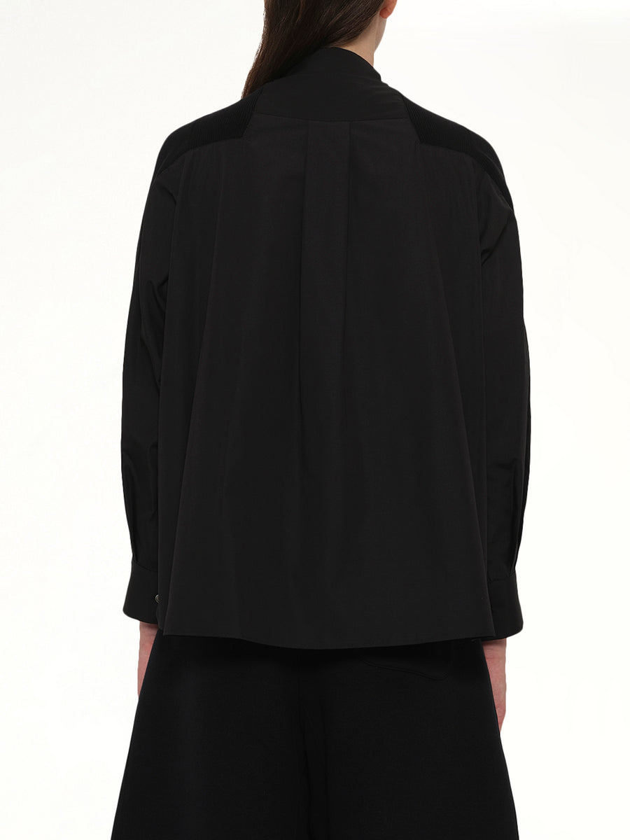 Cotton Knit x Cotton Poplin Cardigan in Black
