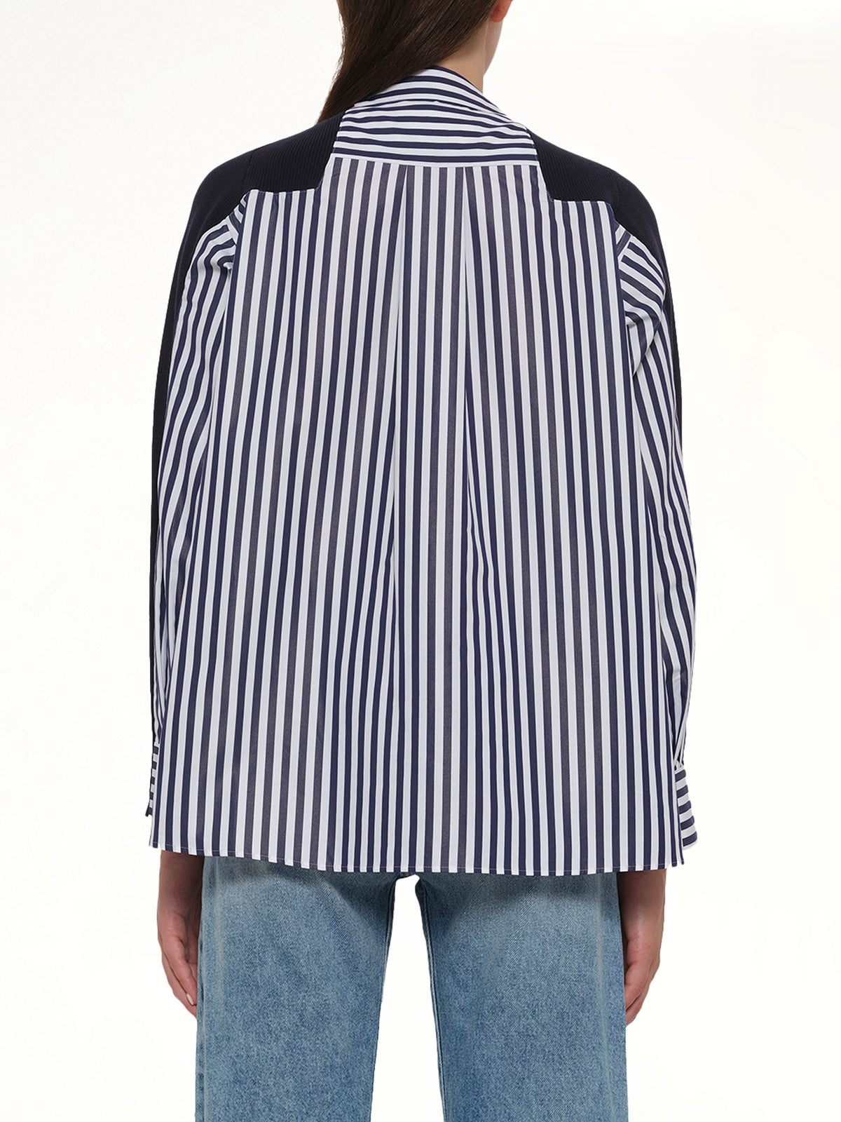Cotton Knit x Cotton Poplin Cardigan in Navy