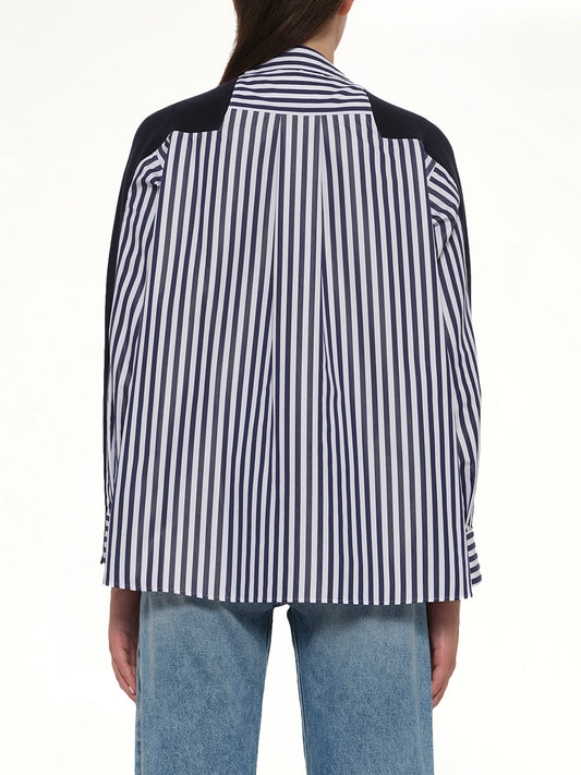 Cotton Knit x Cotton Poplin Cardigan in Navy