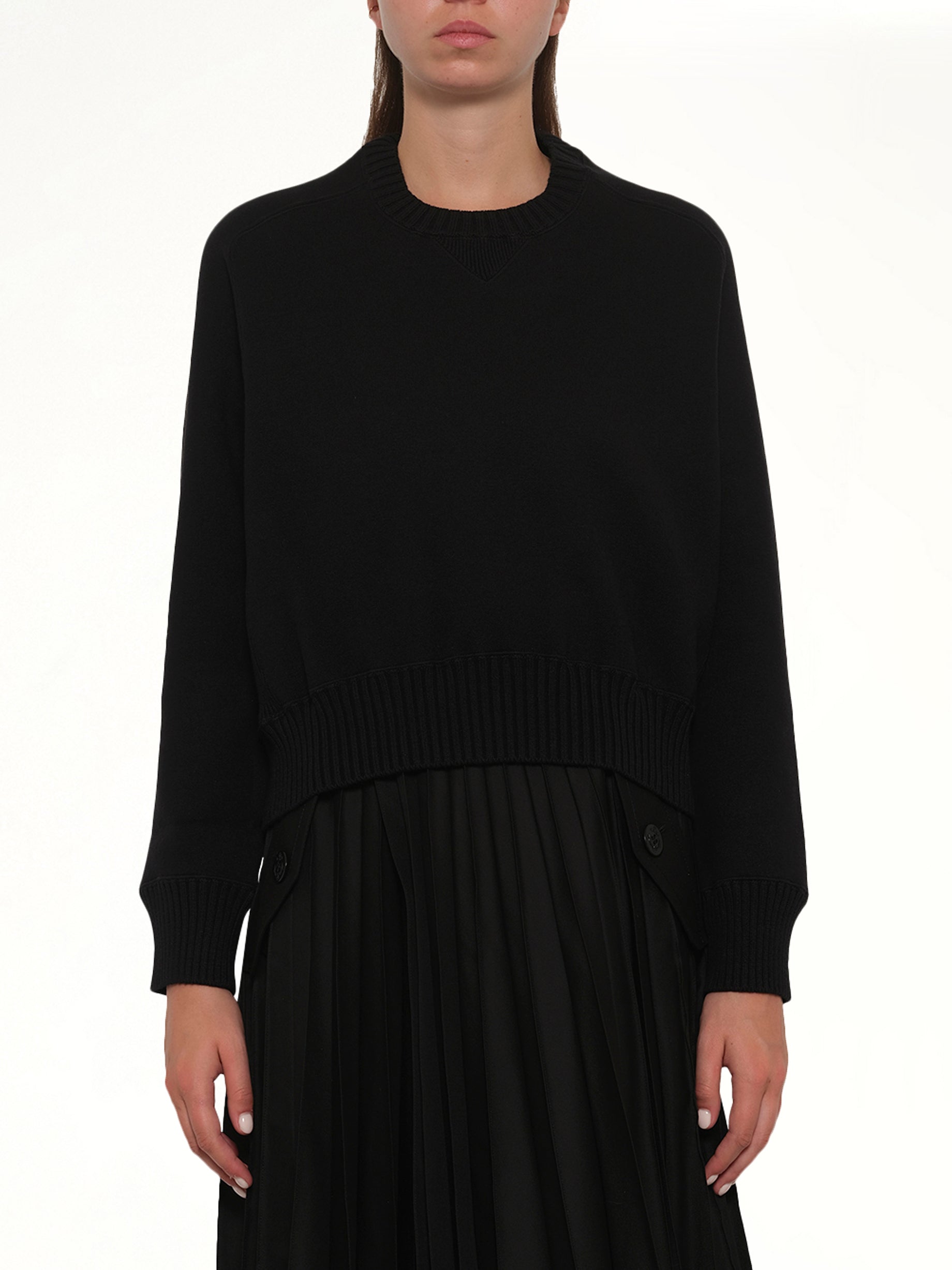 Cotton Cashmere Knit Pullover in Black