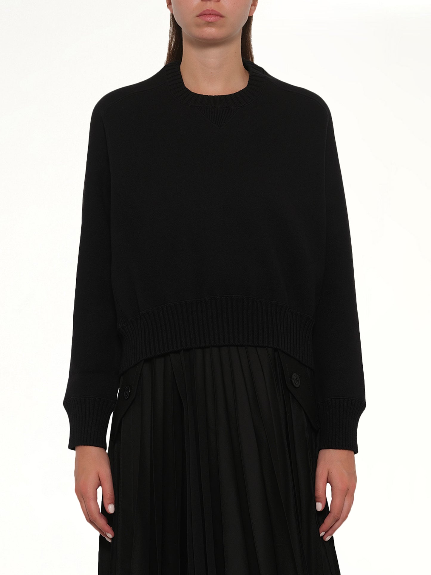 Cotton Cashmere Knit Pullover in Black