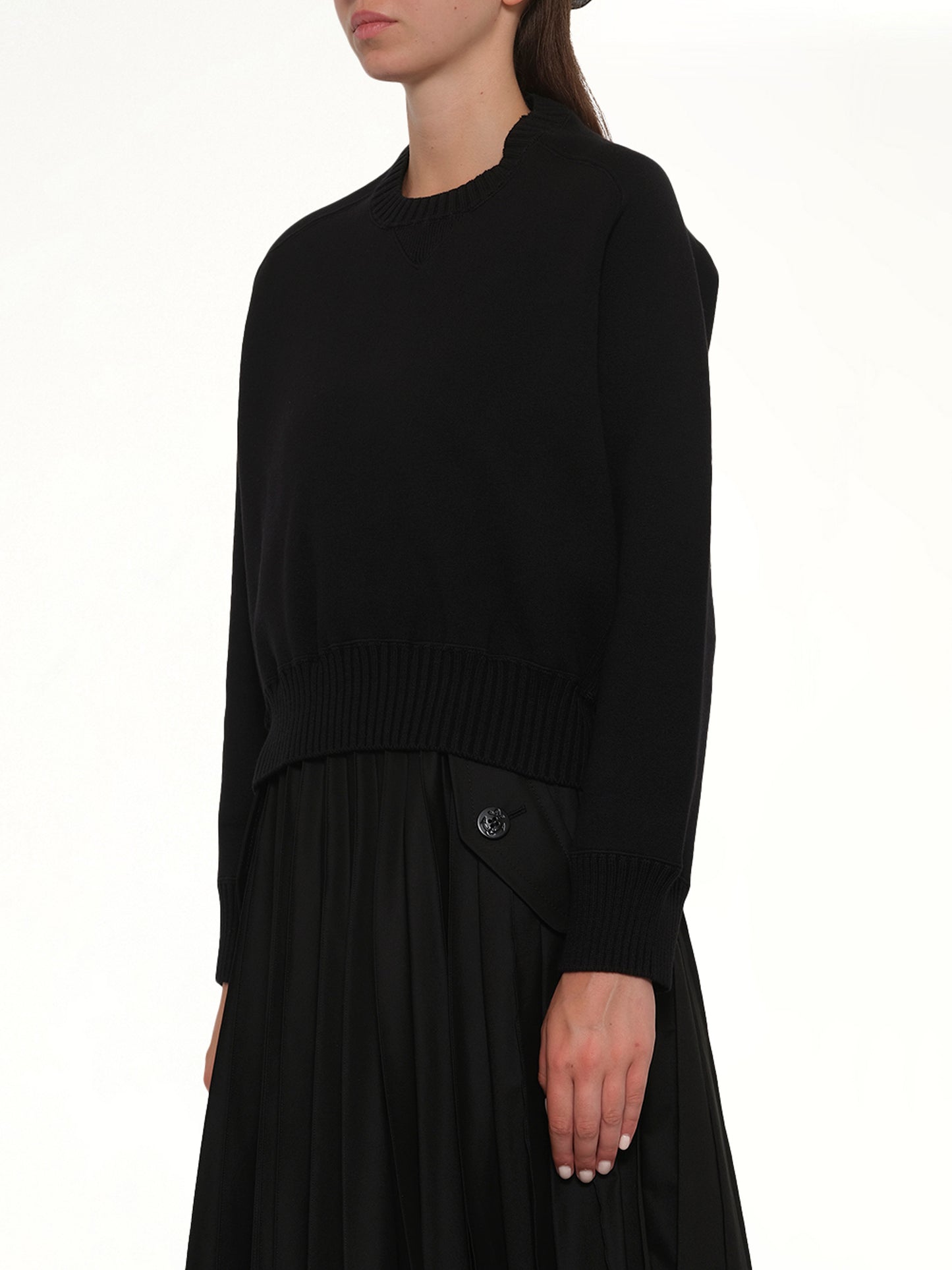 Cotton Cashmere Knit Pullover in Black