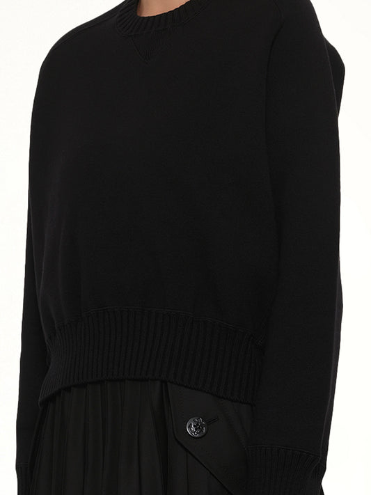 Cotton Cashmere Knit Pullover in Black
