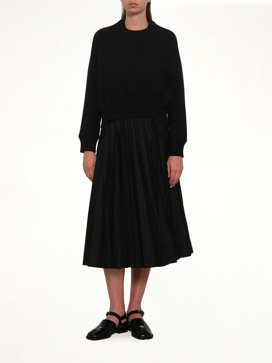 Cotton Cashmere Knit Pullover in Black