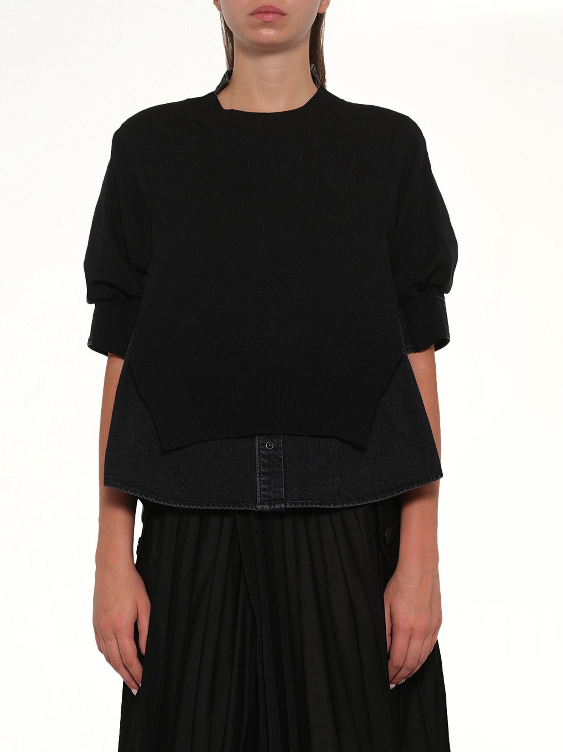 Denim x Knit Pullover in Black