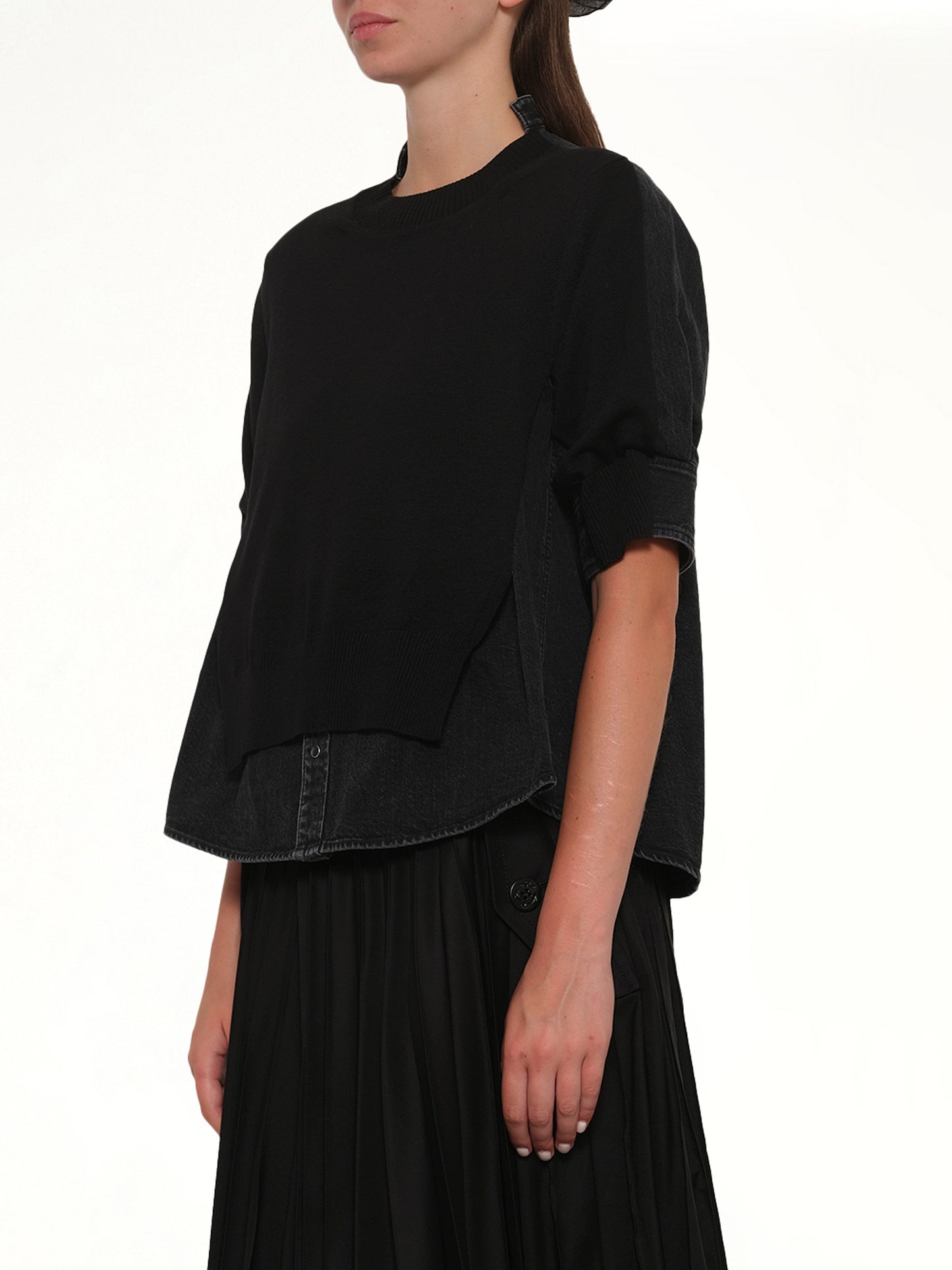 Denim x Knit Pullover in Black