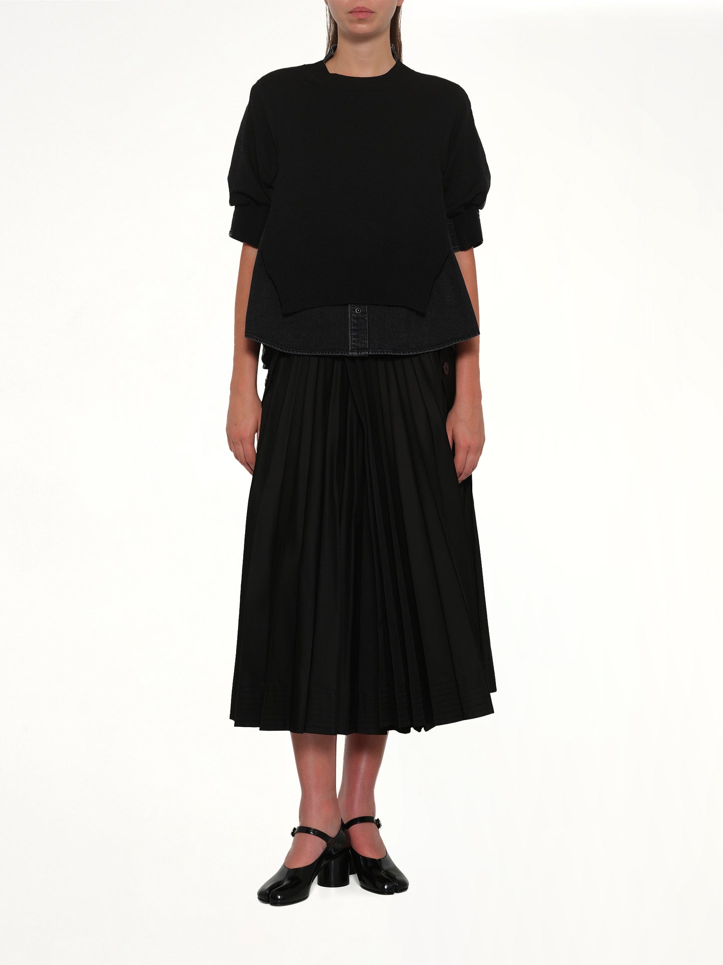 Denim x Knit Pullover in Black