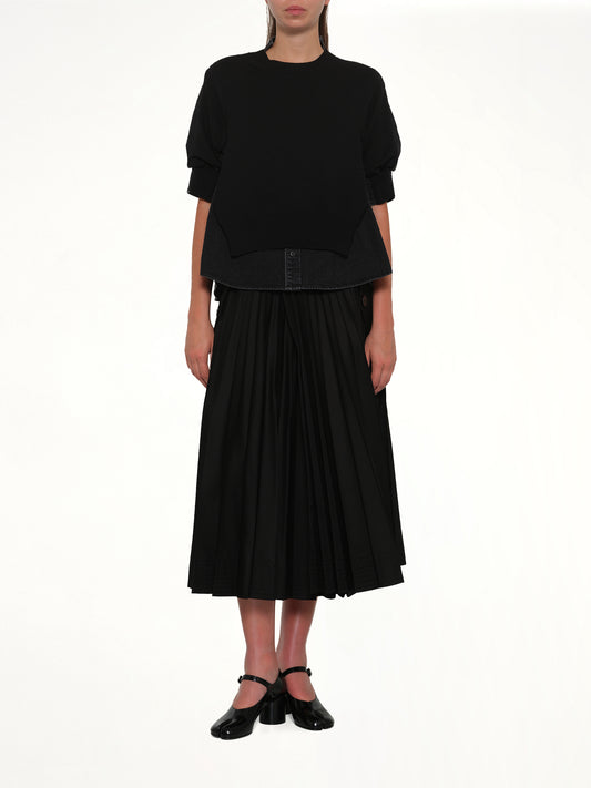 Denim x Knit Pullover in Black