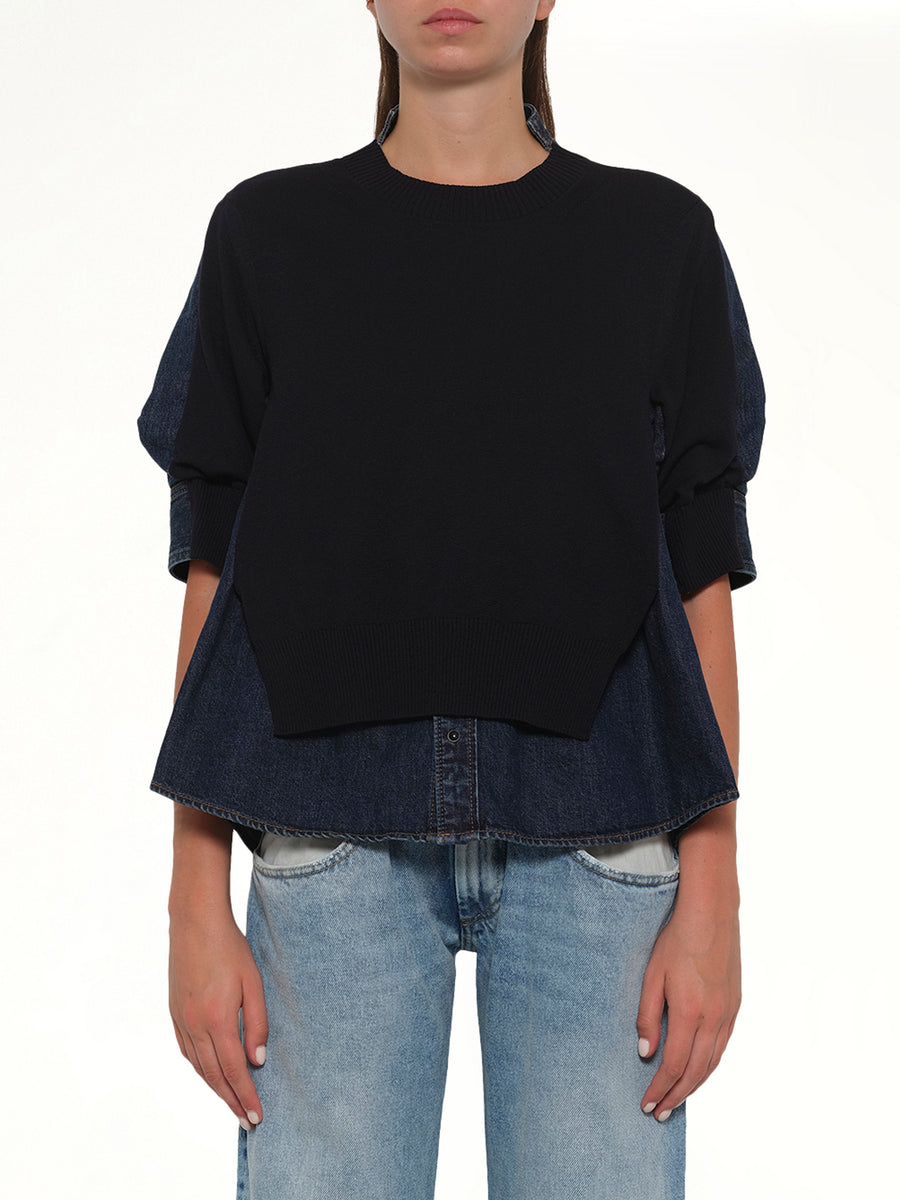 Denim x Knit Pullover in Blue