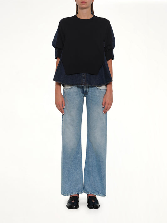 Denim x Knit Pullover in Blue