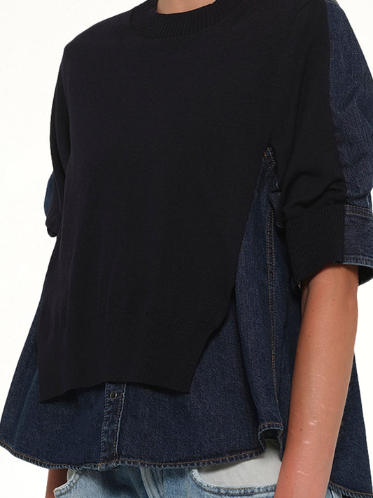 Denim x Knit Pullover in Blue