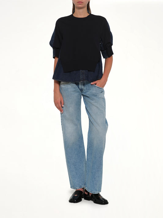 Denim x Knit Pullover in Blue