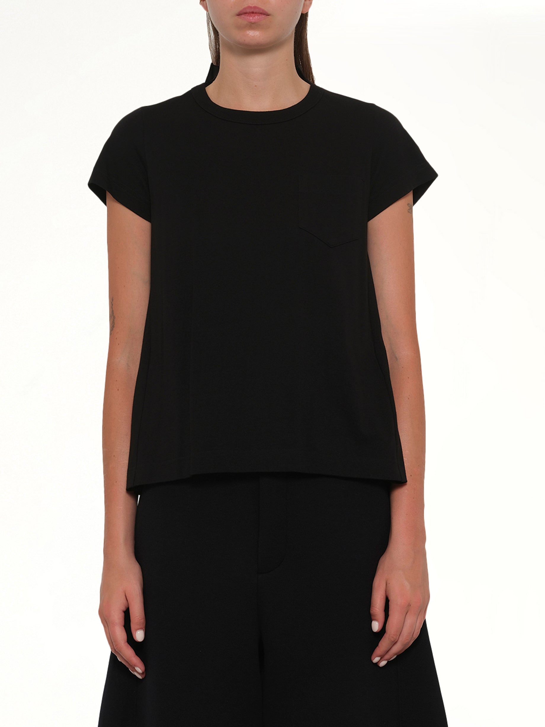 Cotton Poplin x Cotton Jersey T-Shirt in Black