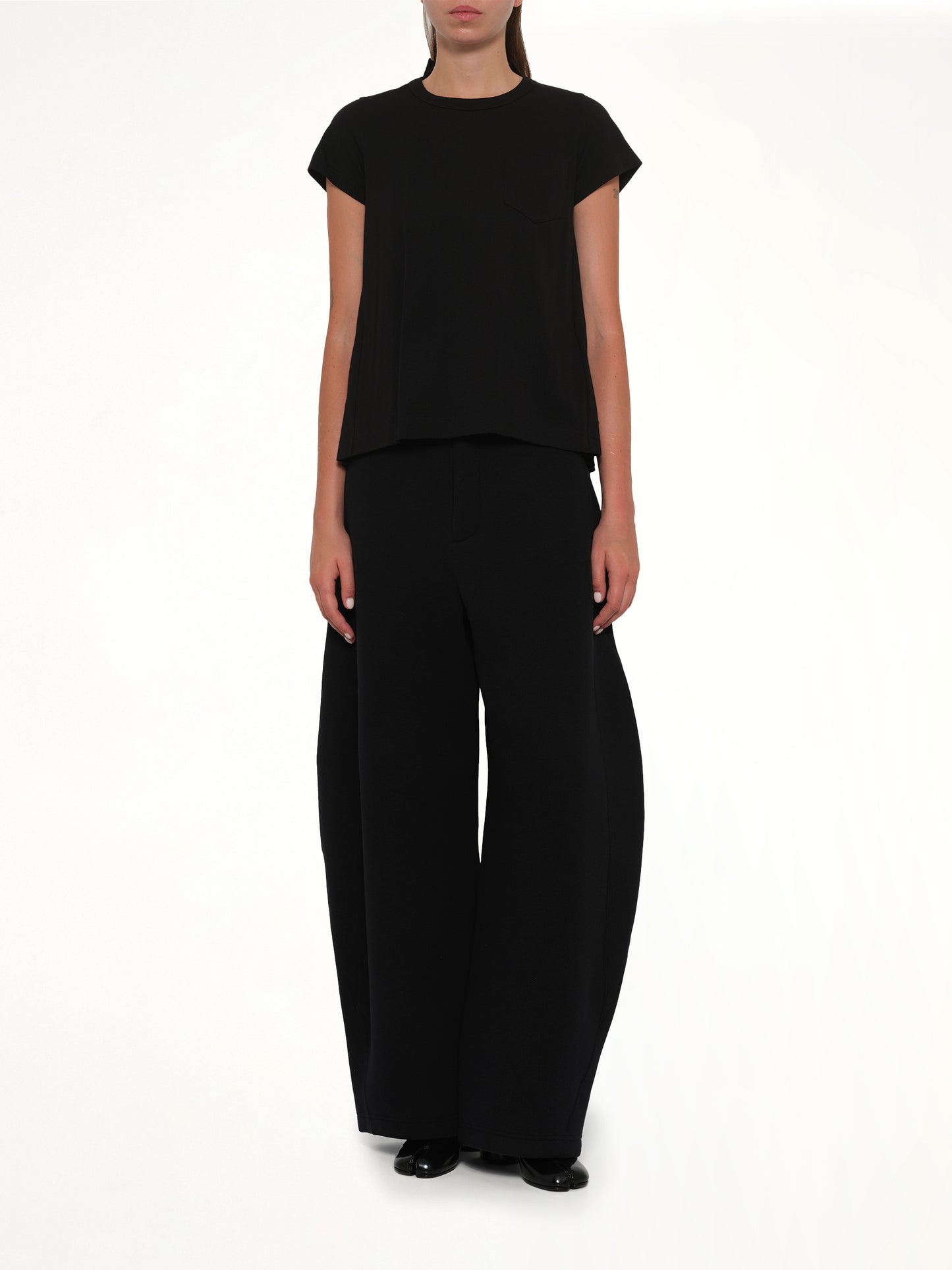 Cotton Poplin x Cotton Jersey T-Shirt in Black