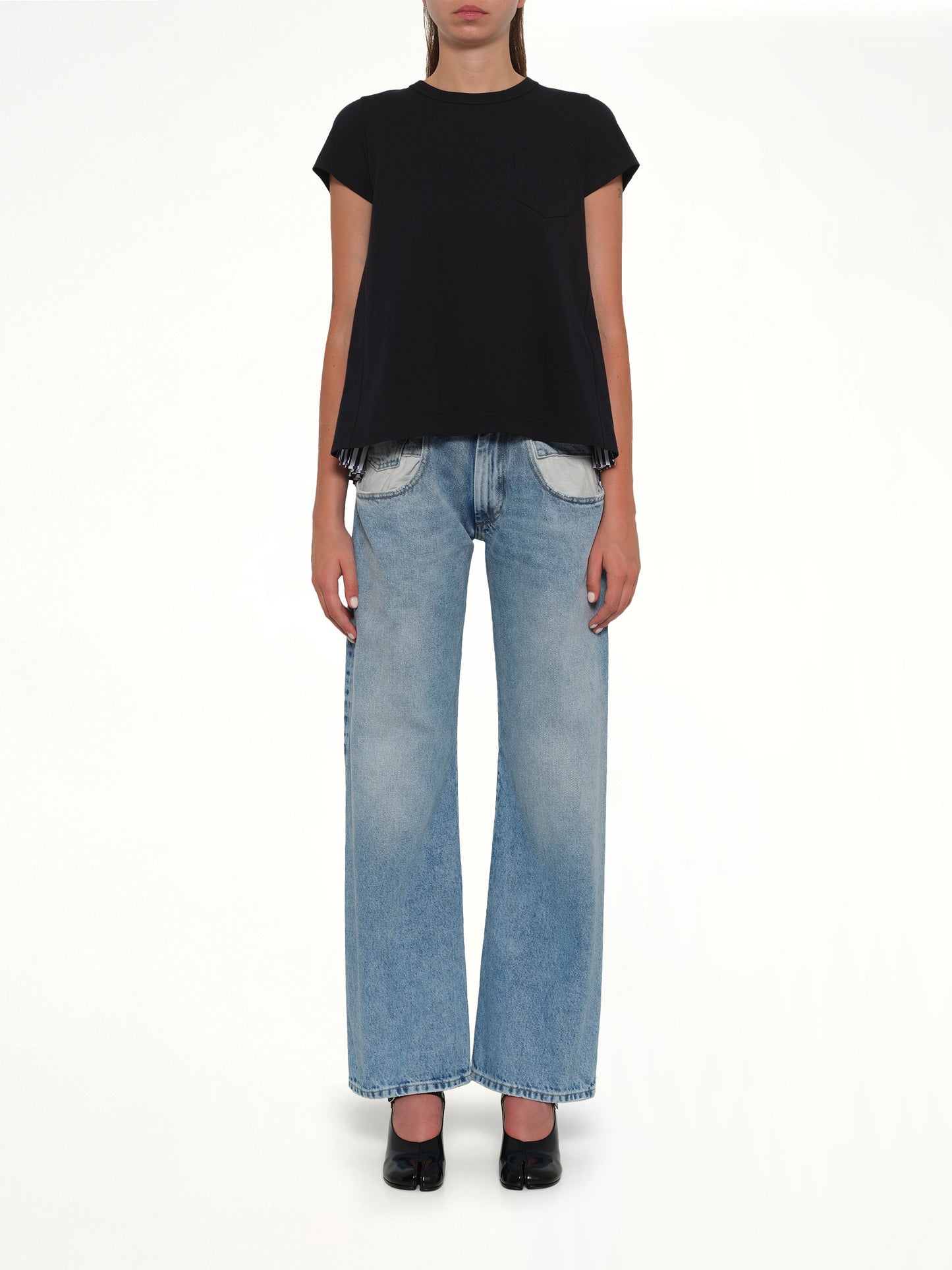 Cotton Poplin x Cotton Jersey T-Shirt in Navy